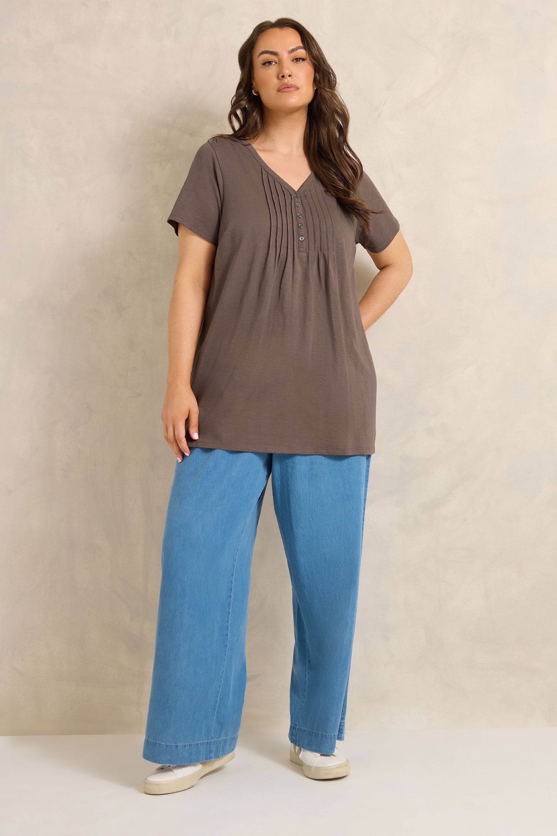 EVANS Plus Size Mocha Brown Henley Top | Evans 1