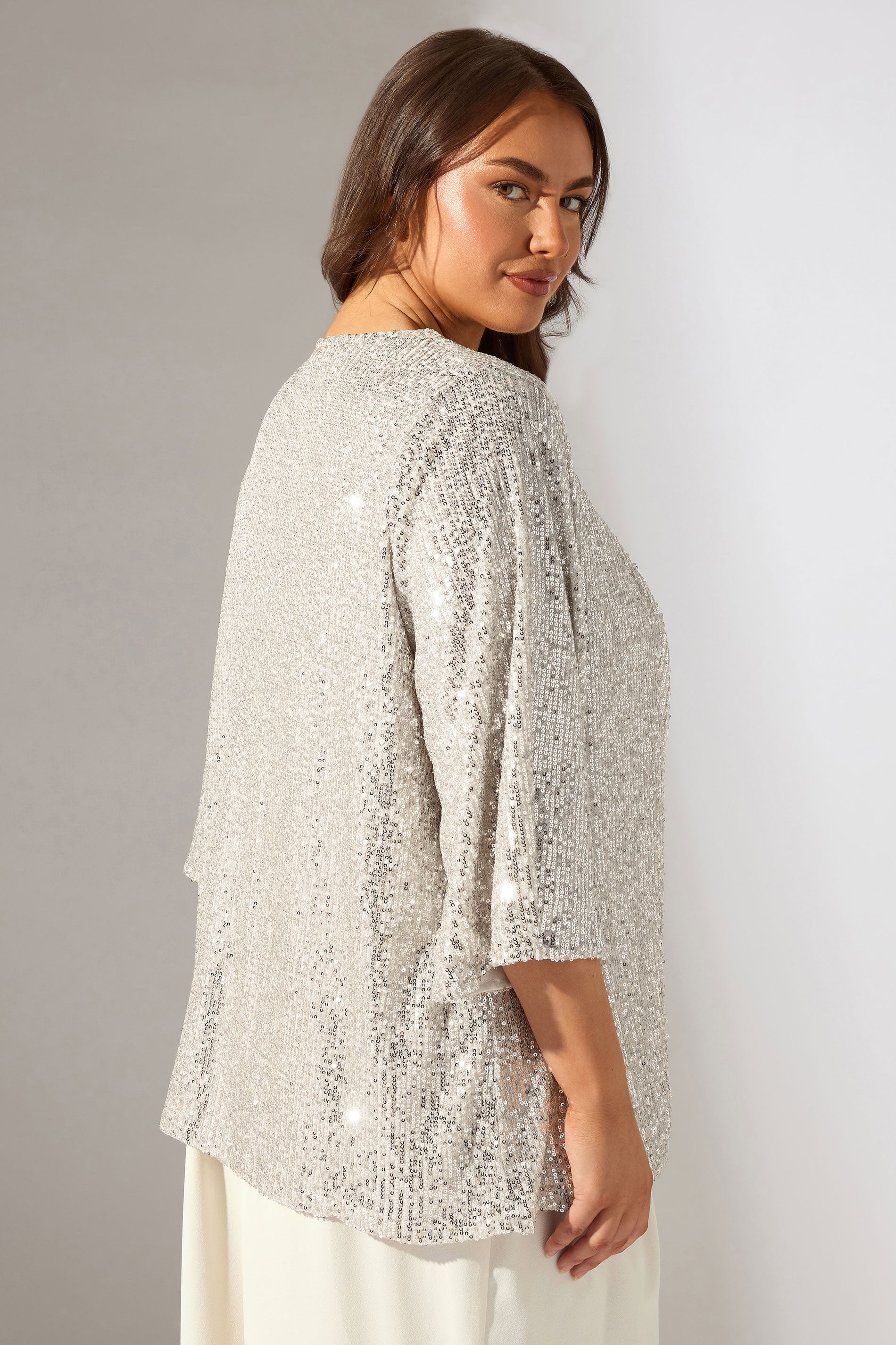 EVANS Plus Size Champagne Gold Sequin Embellished Kimono | Evans  2