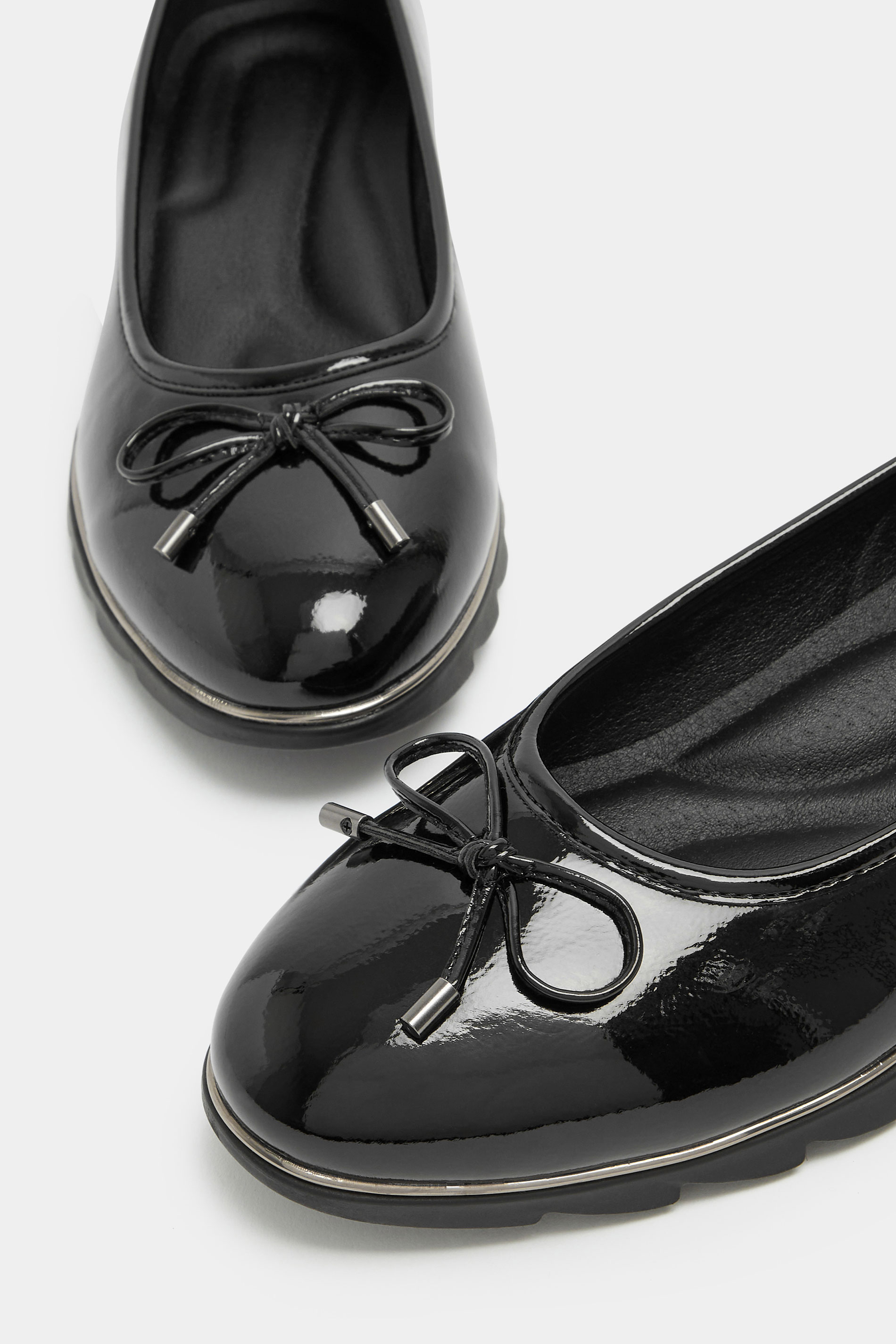 Black Patent Ballet Pumps In Wide E Fit | Yours Clothing 6