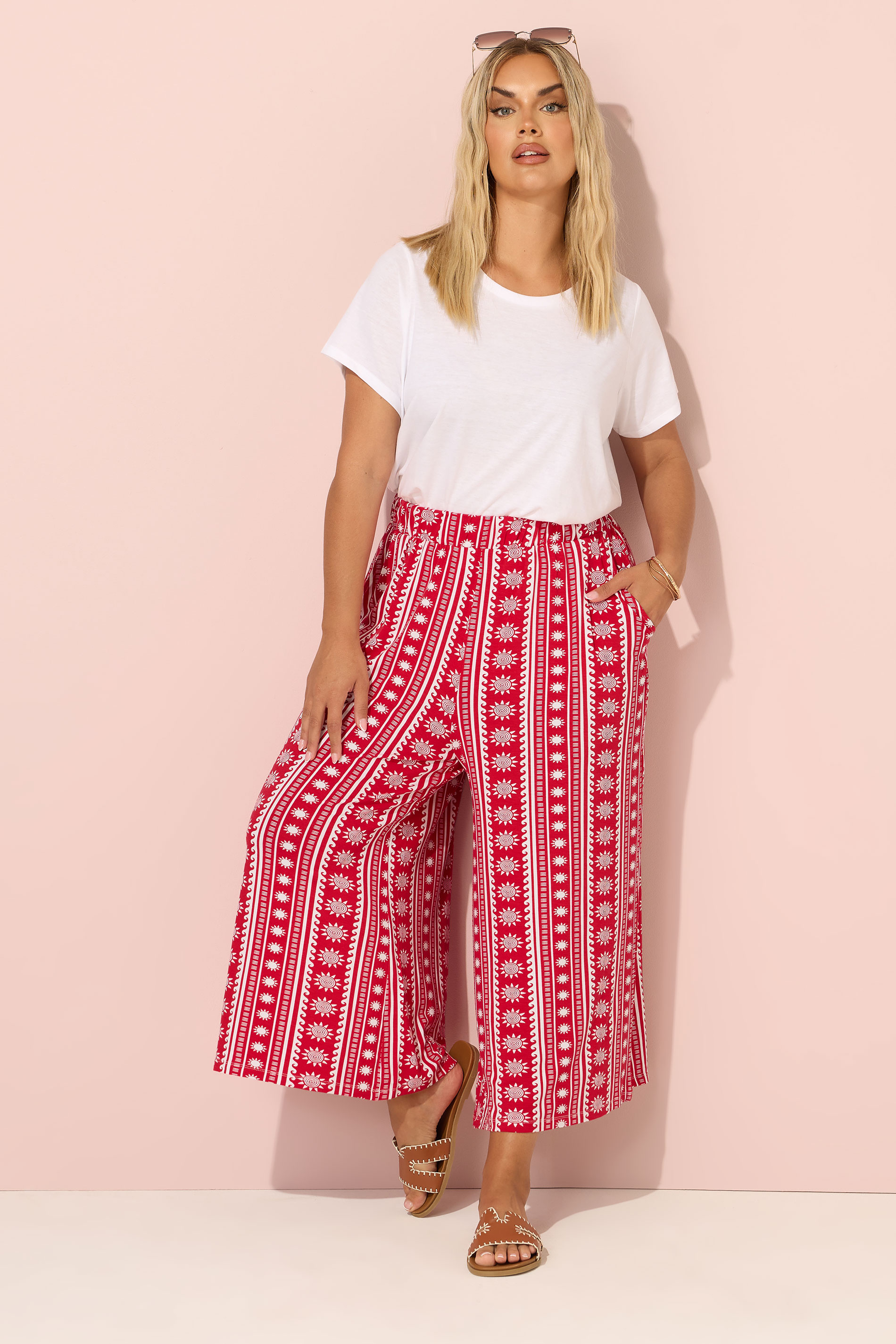 YOURS Plus Size Red Aztec Print Midaxi Culottes | Yours Clothing 1