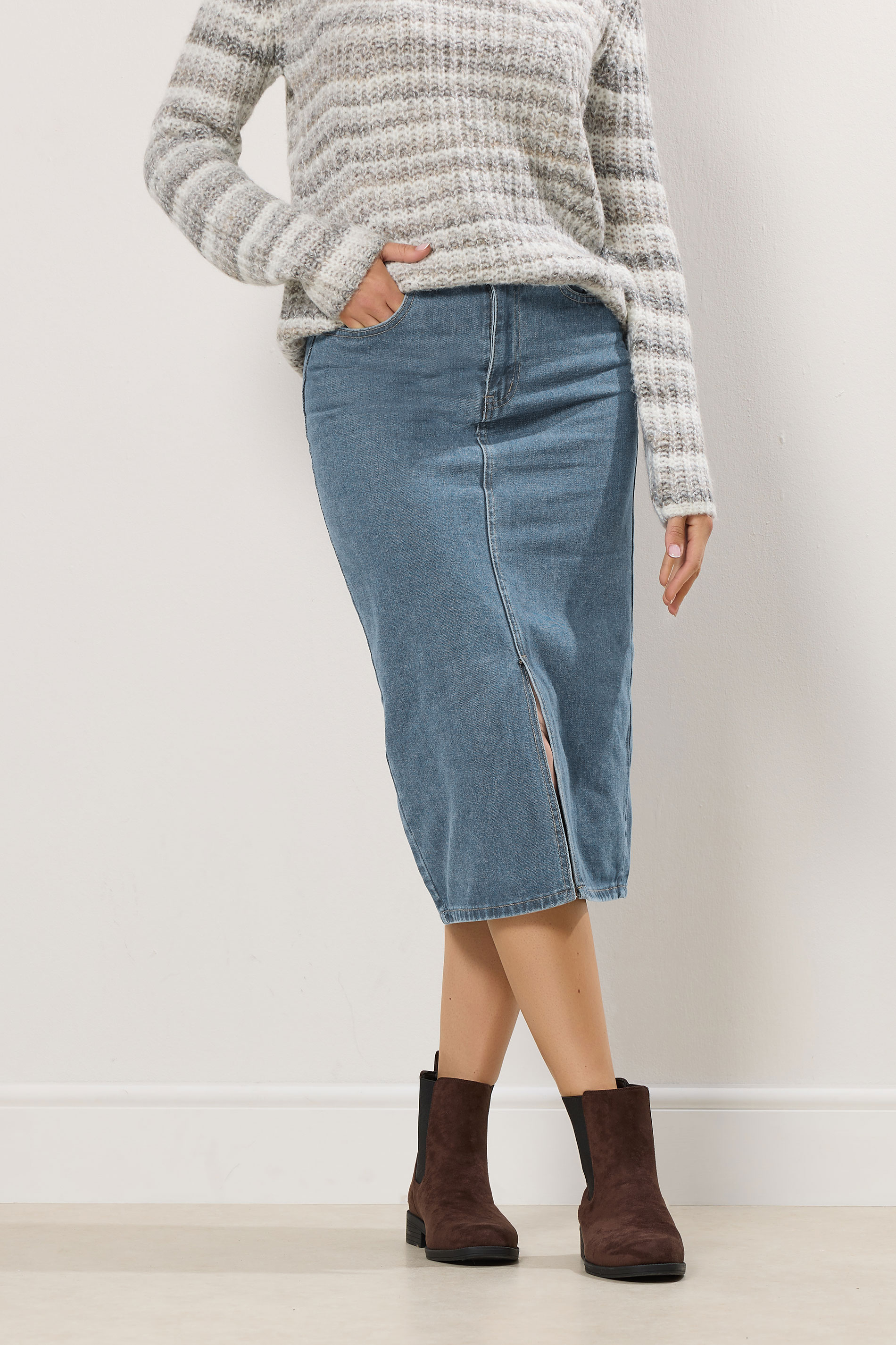 LTS Tall Blue Denim Midi Skirt | Long Tall Sally  1