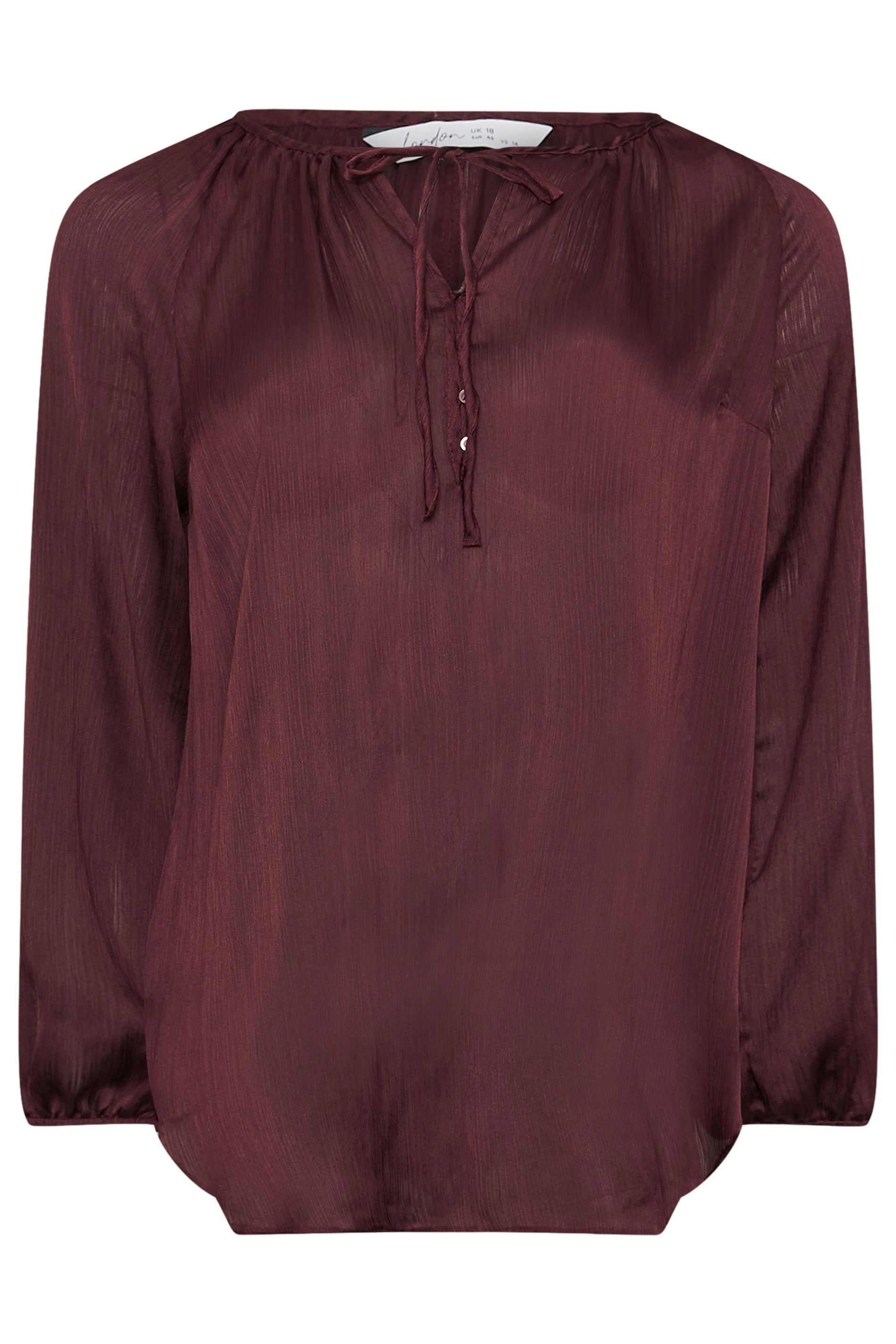 YOURS Plus Size Burgundy Red Tie Neck Blouse | Yours Clothing  6