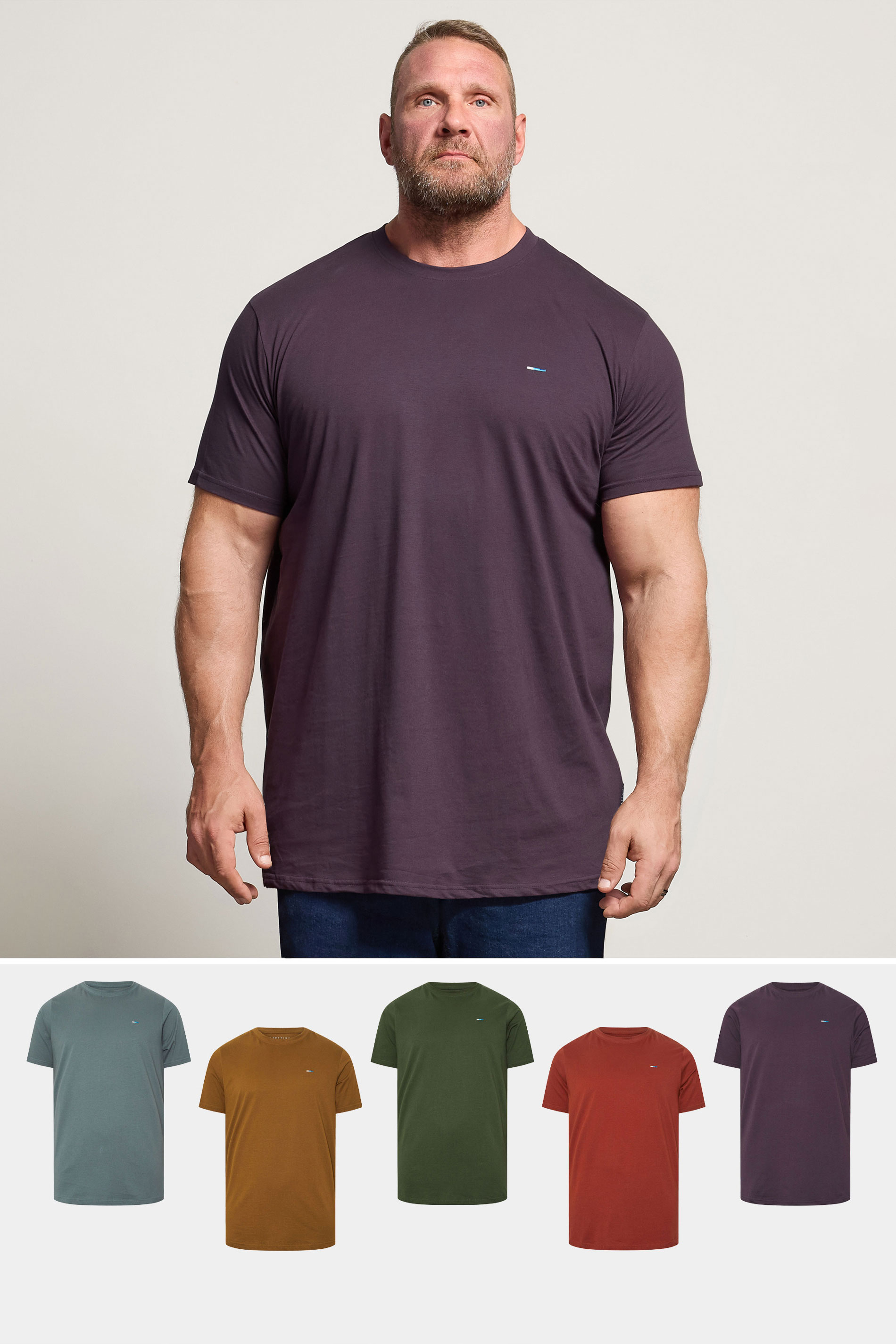 BadRhino Big & Tall Brown/Blue/Red/Green/Purple 5 Pack Core T-Shirts | BadRhino 2