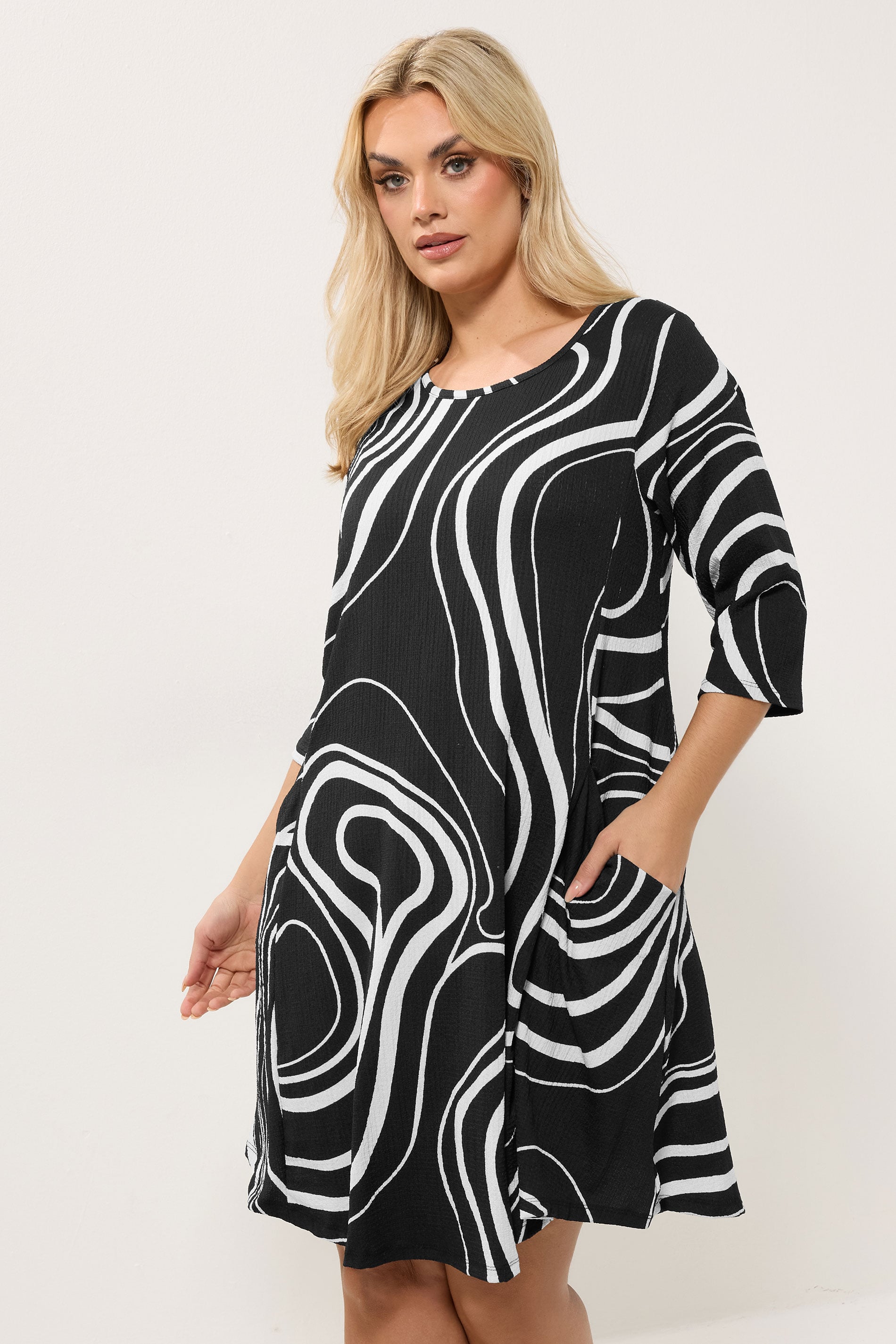 YOURS Plus Size Black Abstract Swirl Tunic Dress | Yours Clothing 3