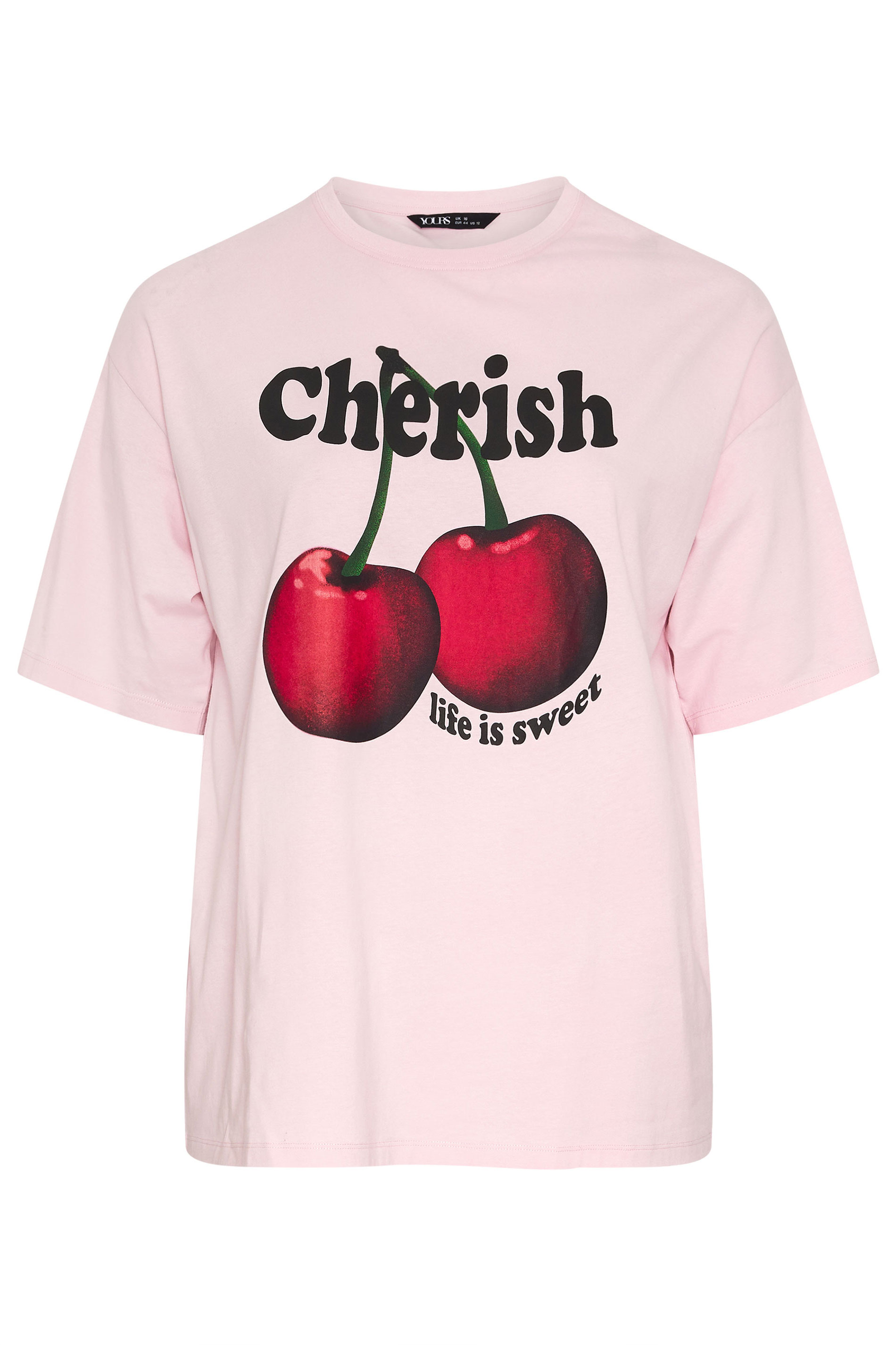 YOURS Plus Size Pink 'Cherish' Cherry Slogan T-Shirt | Yours Clothing 5