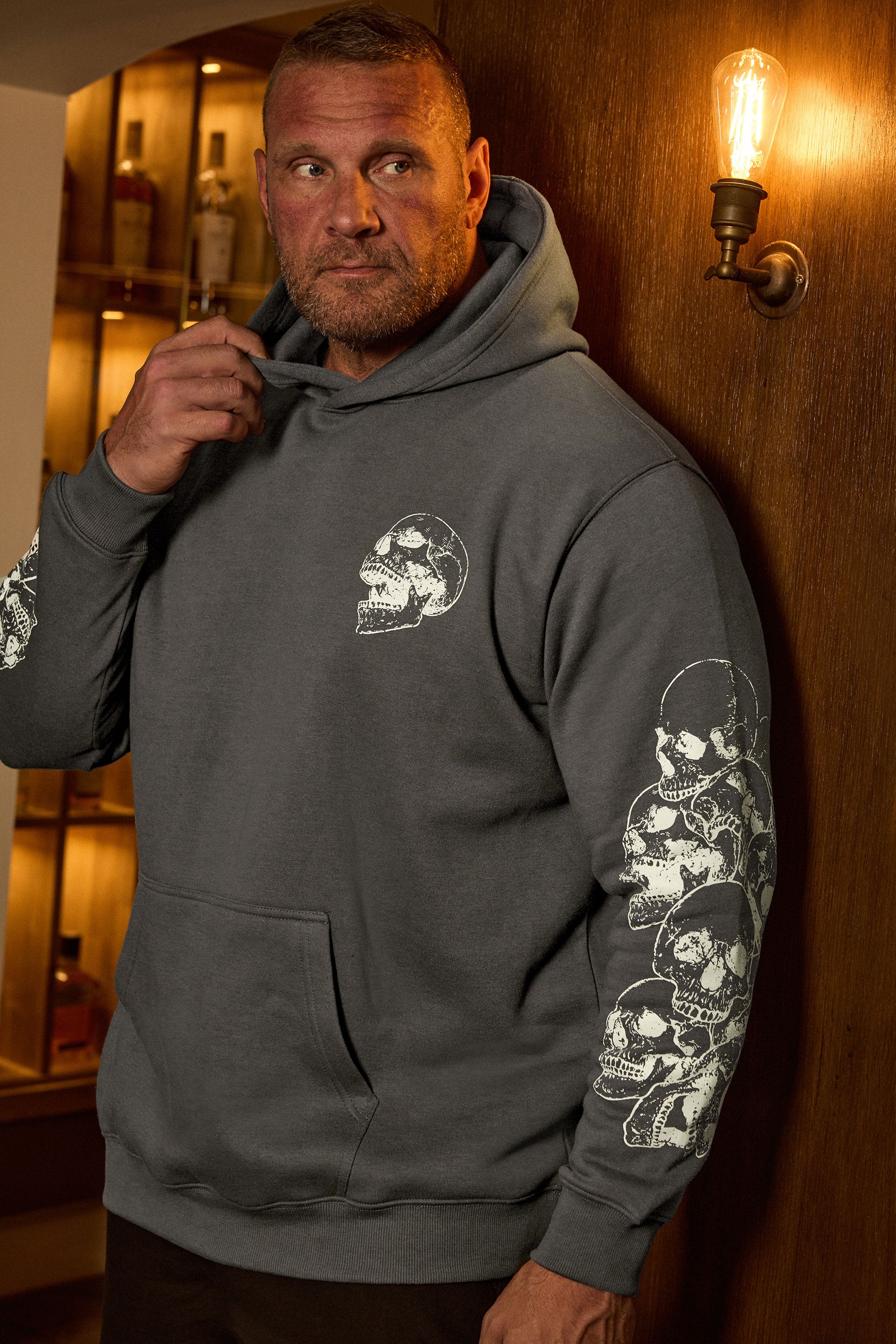 BadRhino Big & Tall Ebony Grey Skull Print Hoodie | BadRhino 3