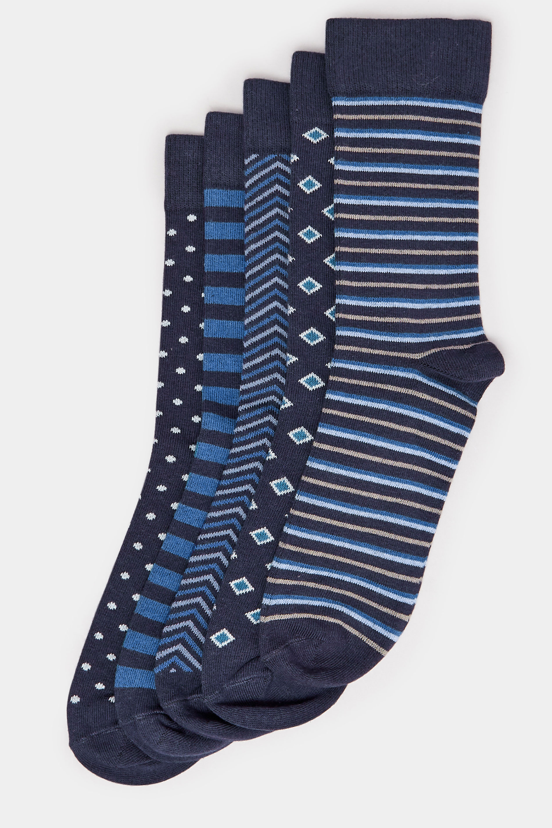 BadRhino 5 PACK Navy Blue Stripe & Spot Print Ankle Socks | BadRhino 2