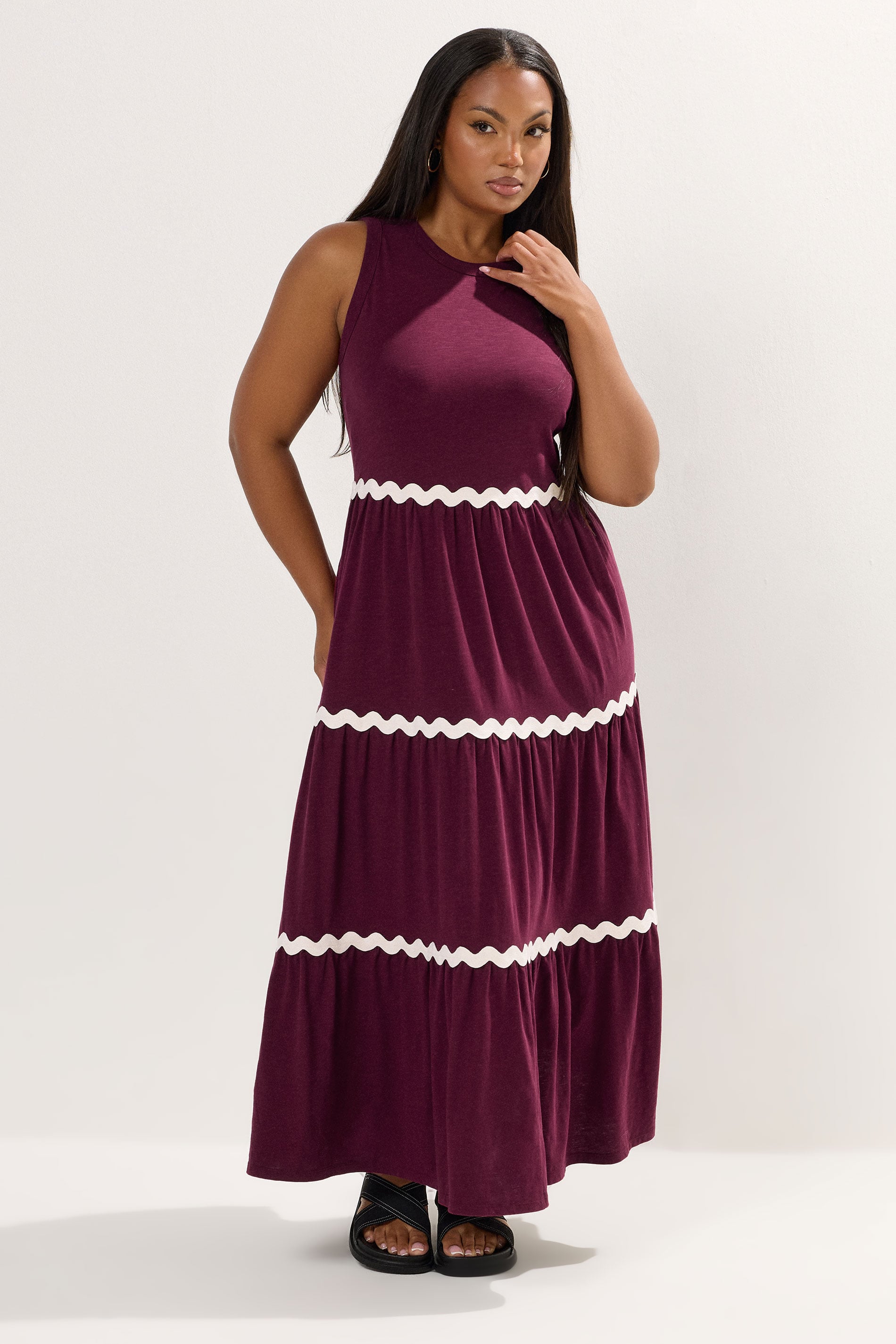 YOURS Plus Size Red Contrast Trim Tiered Maxi Dress | Yours Clothing 1