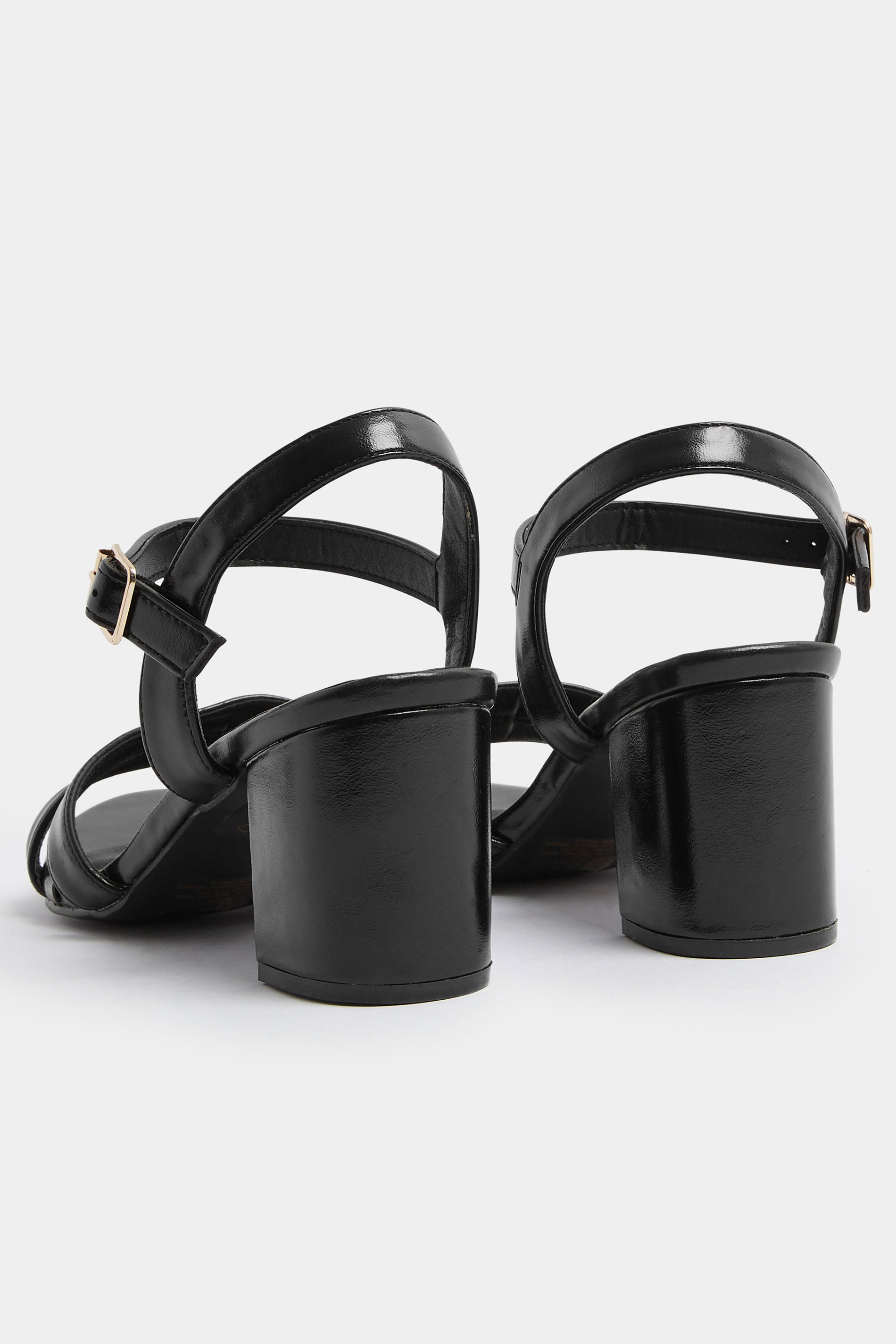 Black Faux Leather Mid Block Heel Sandals In Wide E Fit | Yours Clothing 4