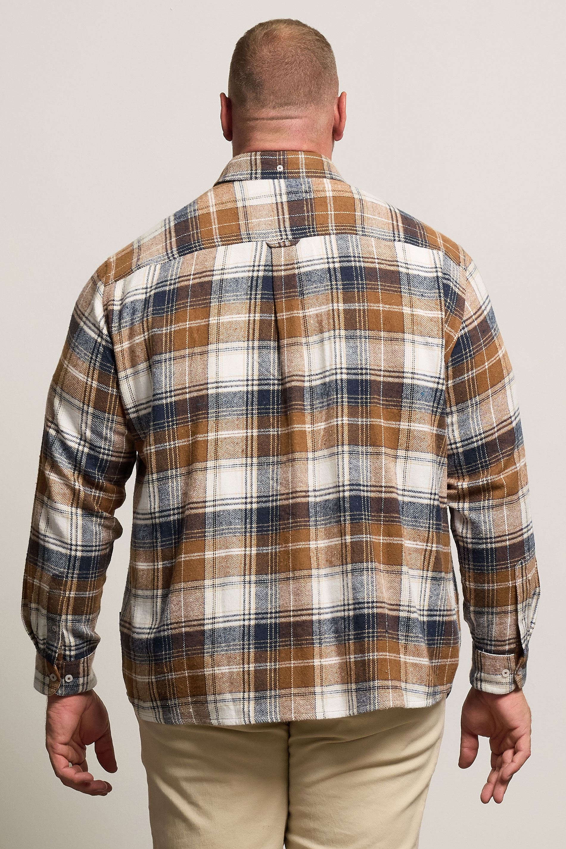 BadRhino Big & Tall Tan Brown & Navy Blue Brushed Checked Shirt | BadRhino 5