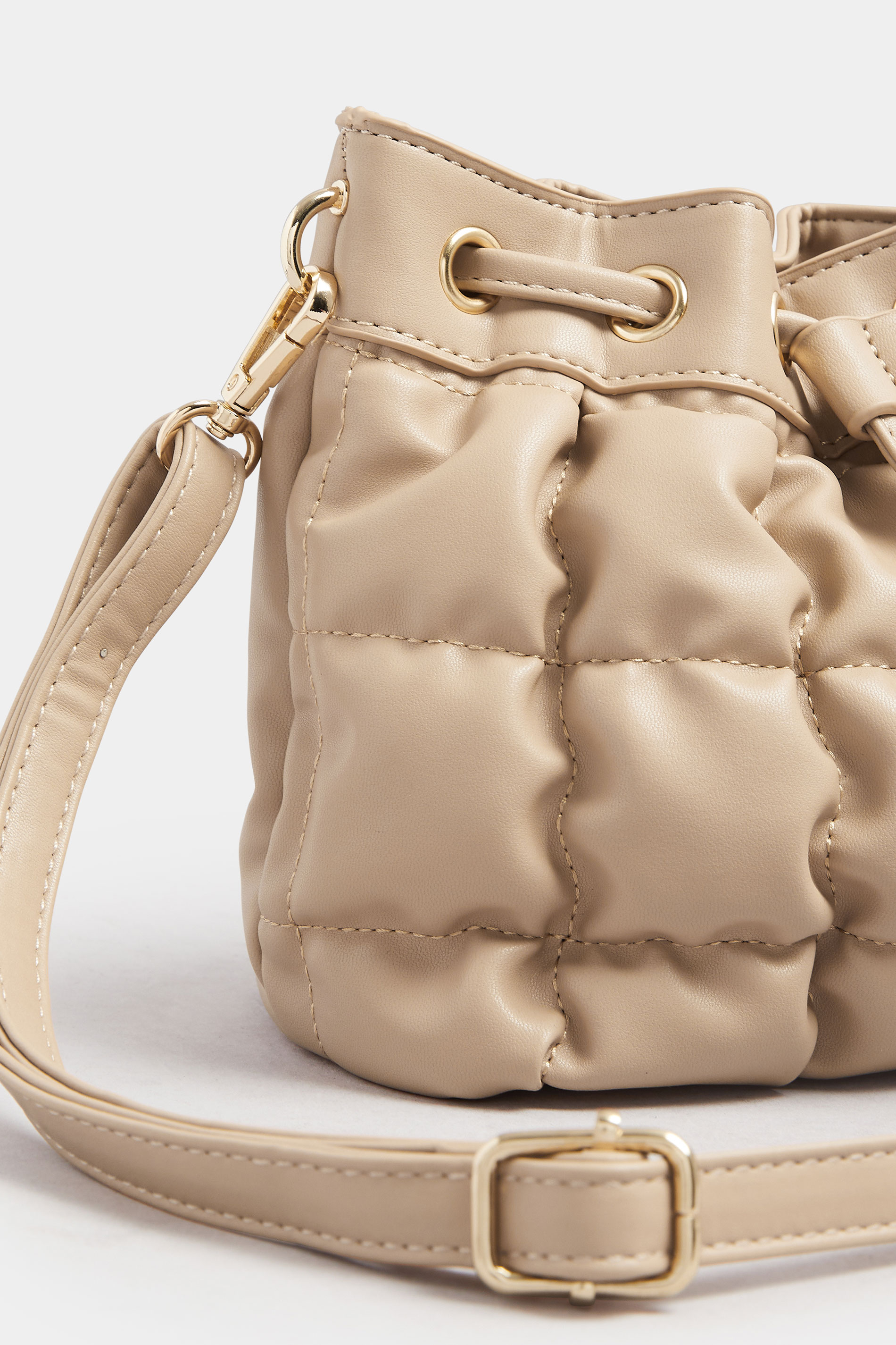 Camel Brown Faux Leather Quilted Bucket Bag | Yours Clothing 2