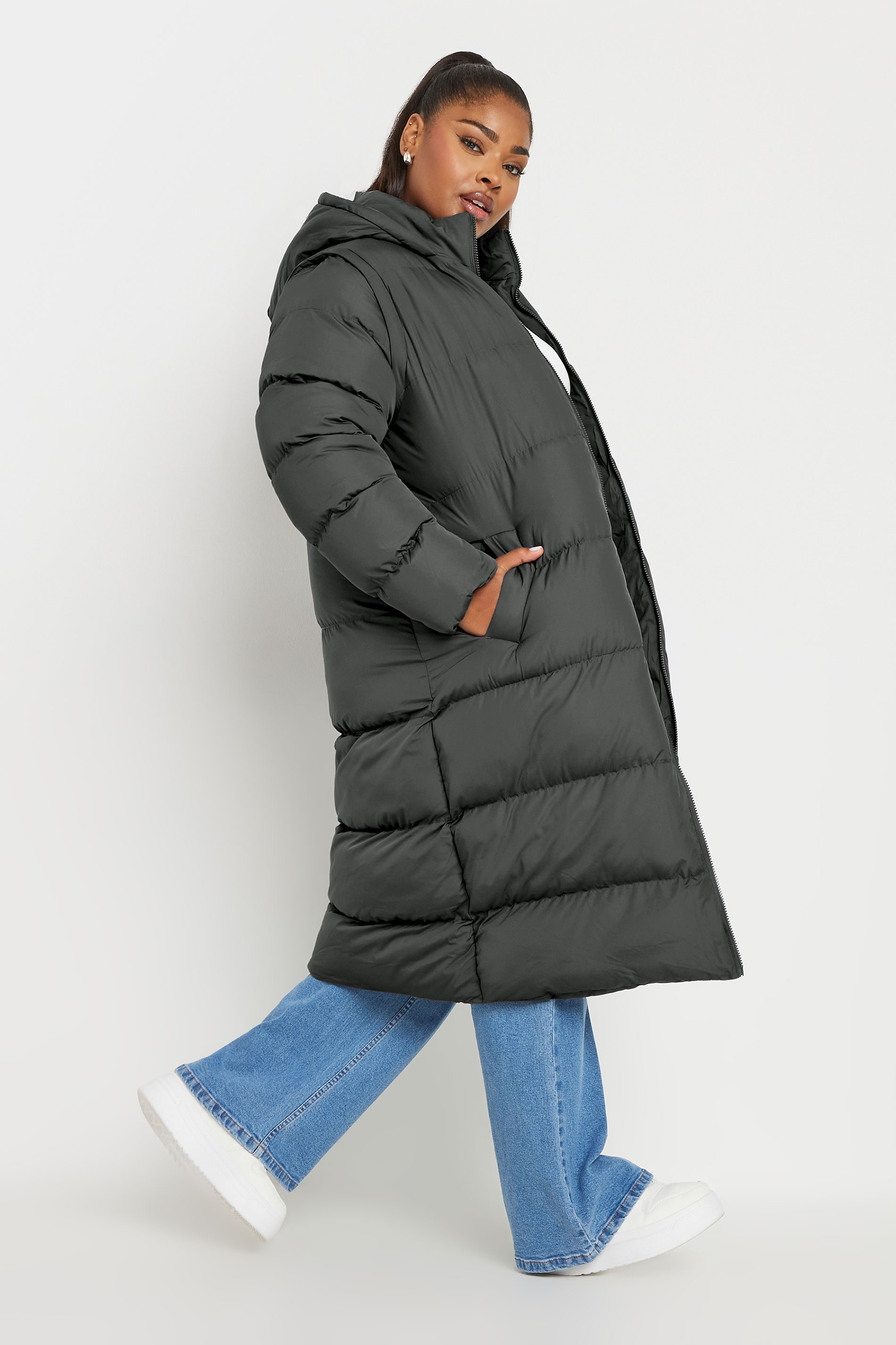 YOURS Plus Size Grey 2 In 1 Padded Longline Puffer Coat & Gilet | Yours Clothing 3