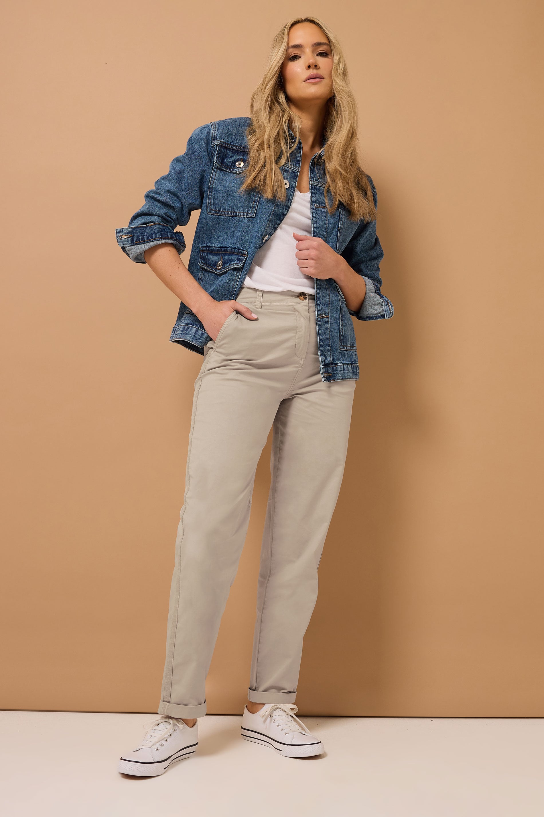 LTS Tall Stone Brown Cotton Straight Leg Chino Jeans | Long Tall Sally 3
