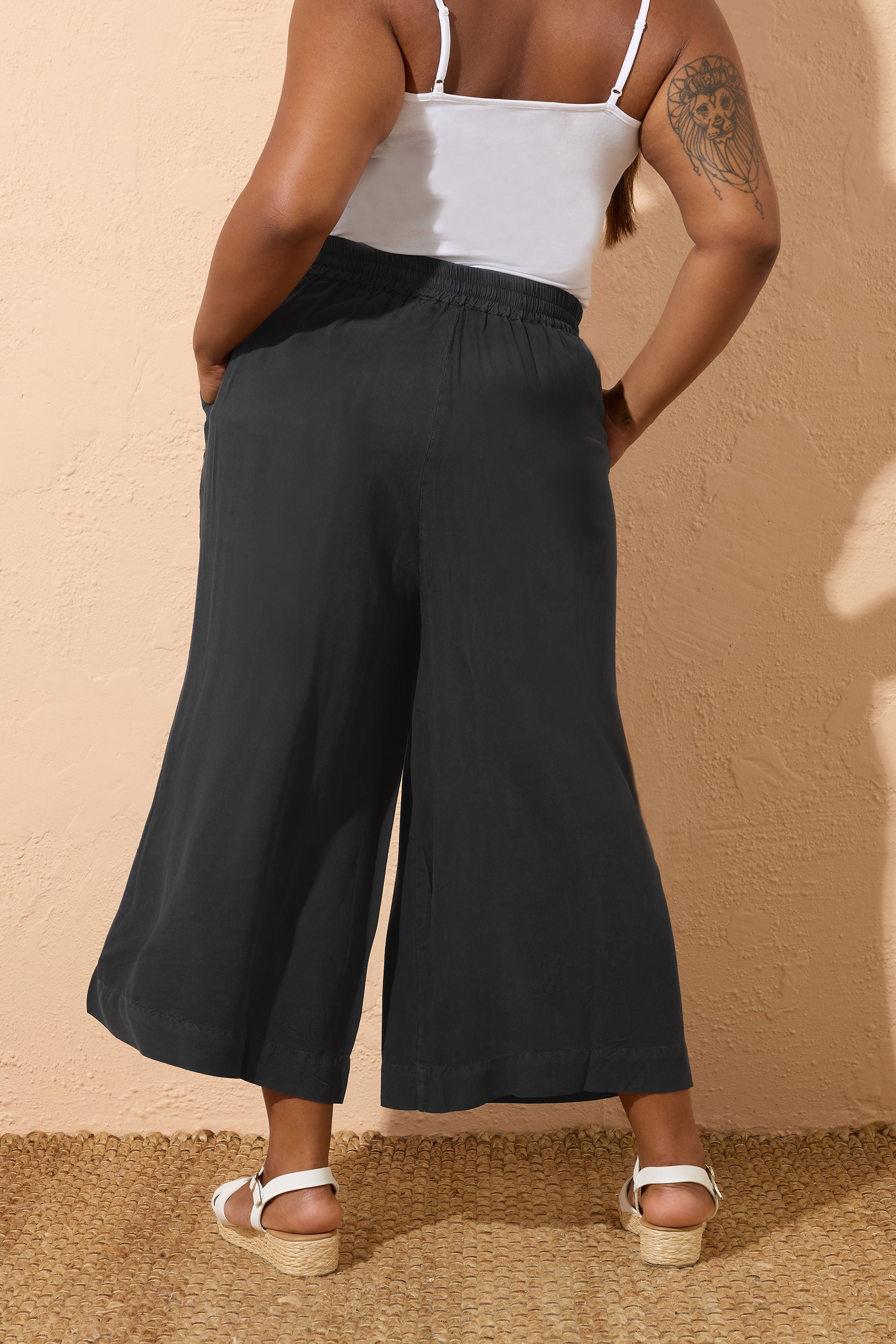 YOURS Plus Size Black Chambray Culottes | Yours Clothing 2