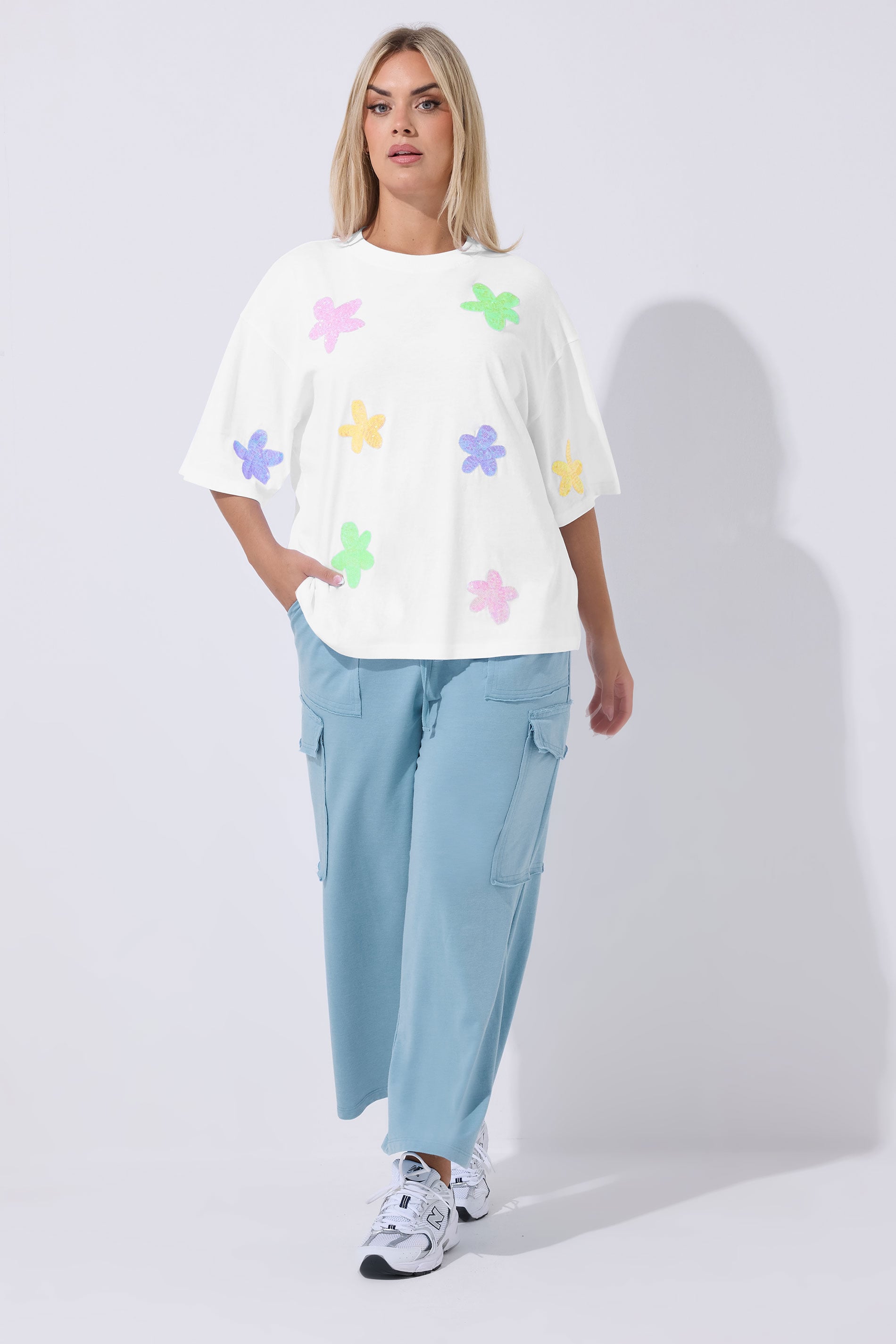 LIMITED COLLECTION Plus Size White Sequin Floral Boxy T-Shirt | Yours Clothing 1