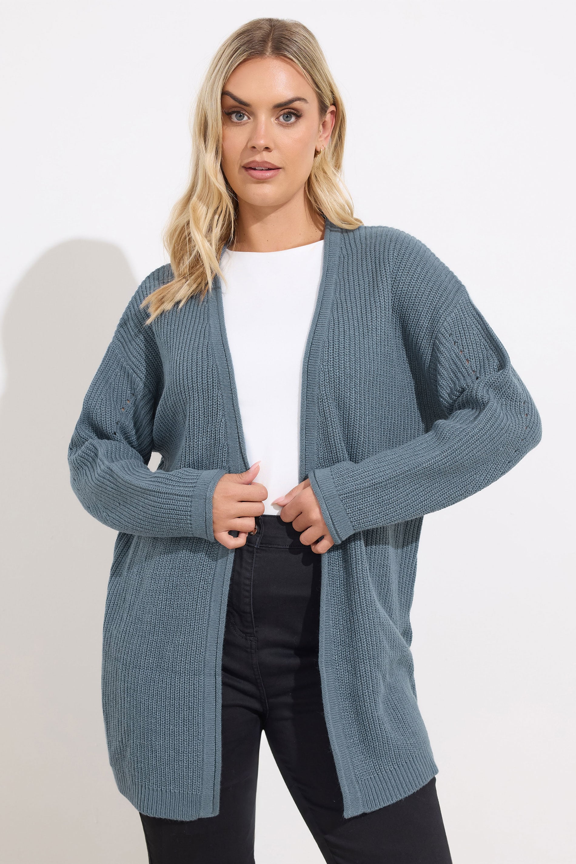 YOURS Plus Size Essential Light Blue Knitted Cardigan | Yours Clothing 3