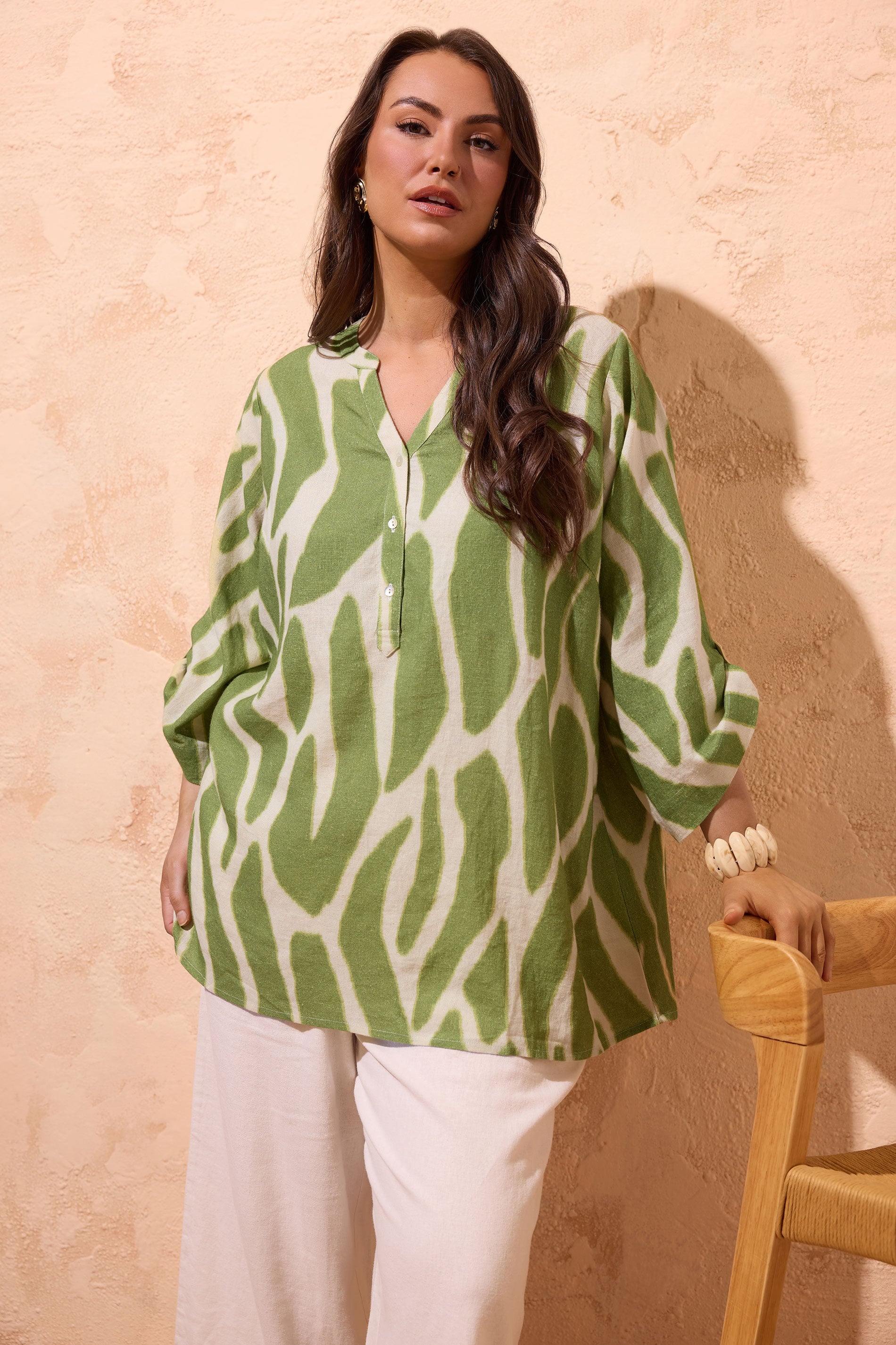 Evans Women's Green Plus Overhead Linen Top Size 26-28