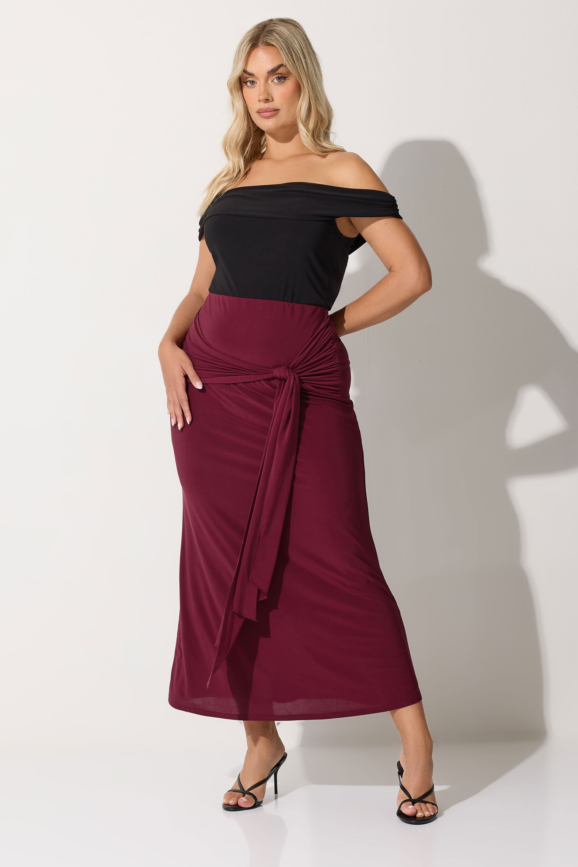LIMITED COLLECTION Plus Size Burgundy Red Tie Maxi Skirt | Yours Clothing 3