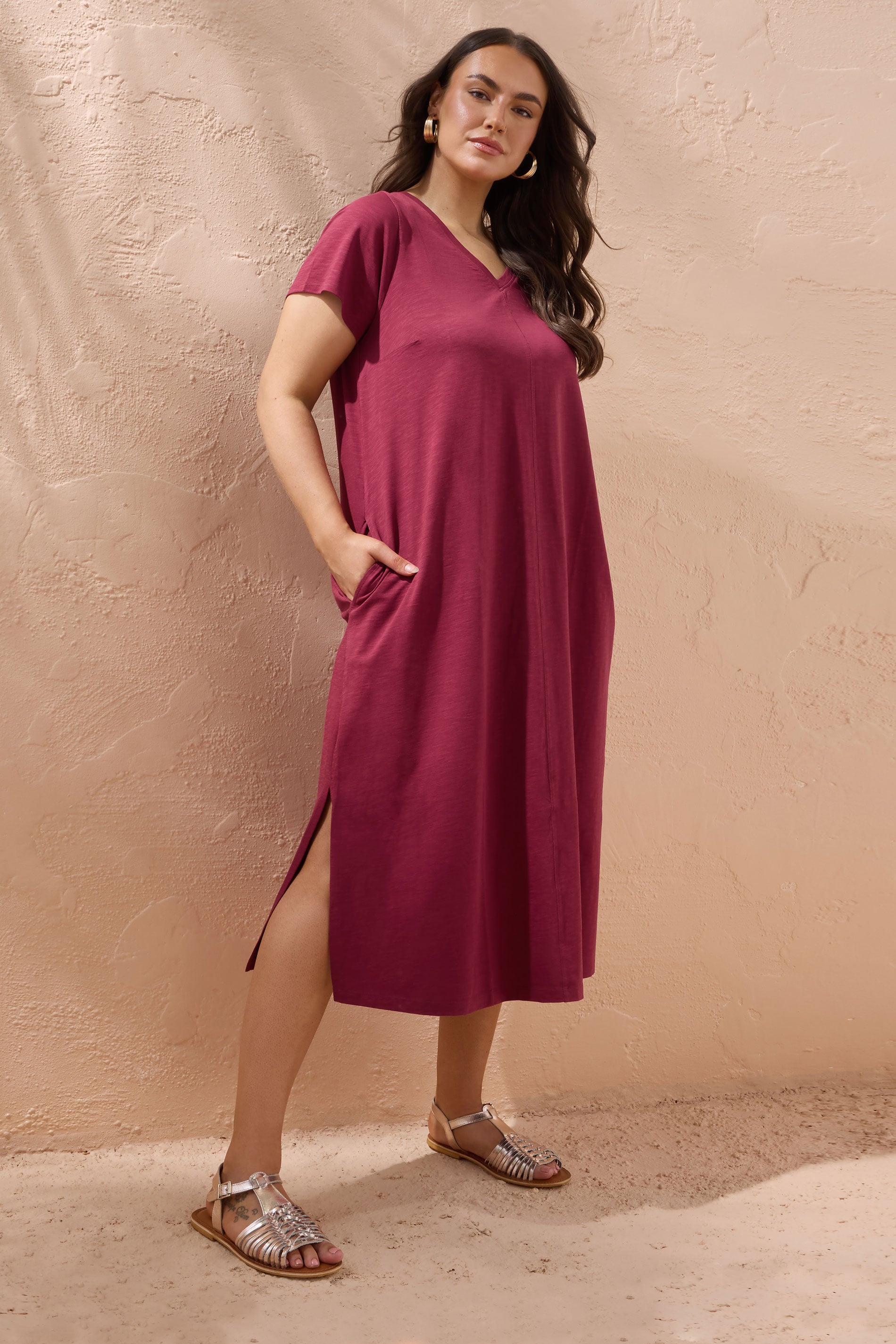 EVANS Plus Size Burgundy Red Premium Cotton Dress | Evans 1