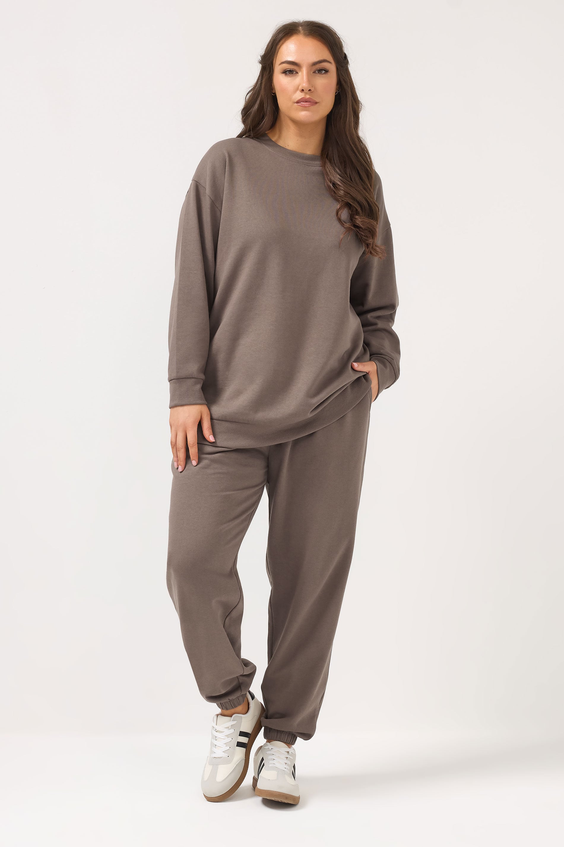 YOURS Plus Size Chocolate Brown Cuffed Joggers | Yours Clothing 3