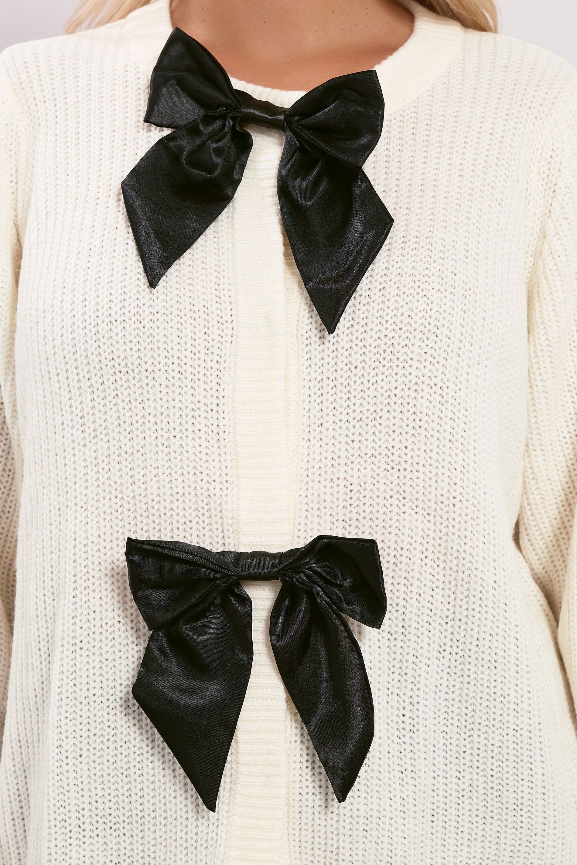 YOURS Plus Size Ivory White Pearl Bow Front Through Cardigan 4