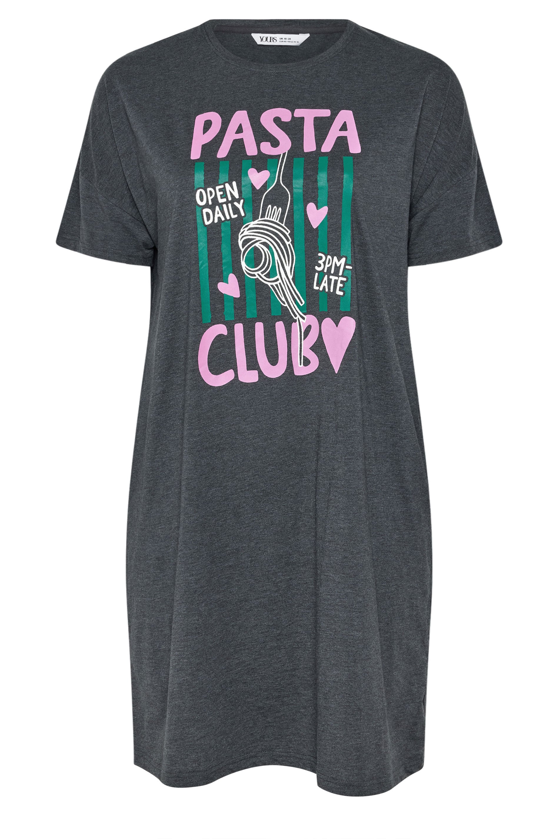 YOURSET 2 PACK Plus Size Grey 'Pasta Club' Sleep Tee Nightdresses | Yours Clothing 8
