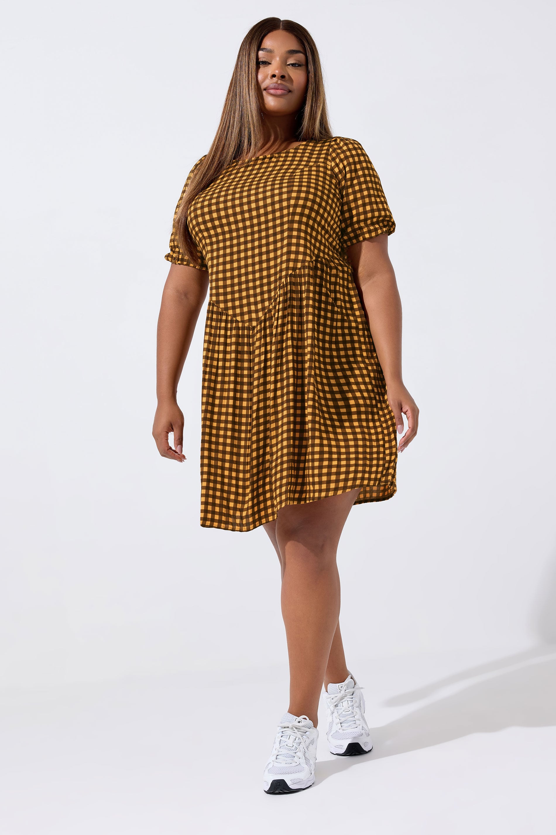 LIMITED COLLECTION Plus Size Brown Check Mini Dress | Yours Clothing 1
