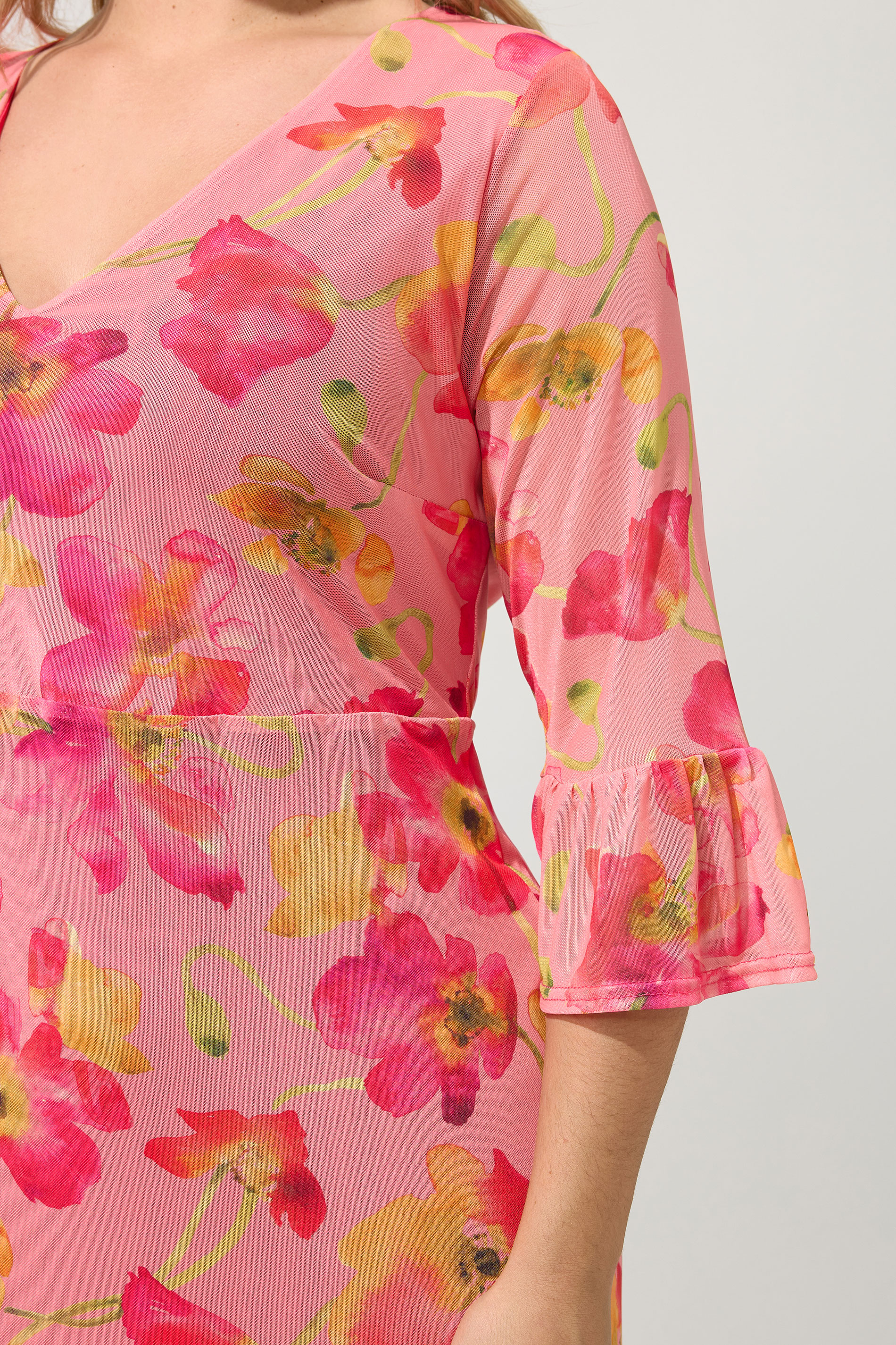YOURS LONDON Plus Size Pink Floral Mesh Tiered Dress | Yours Clothing 4