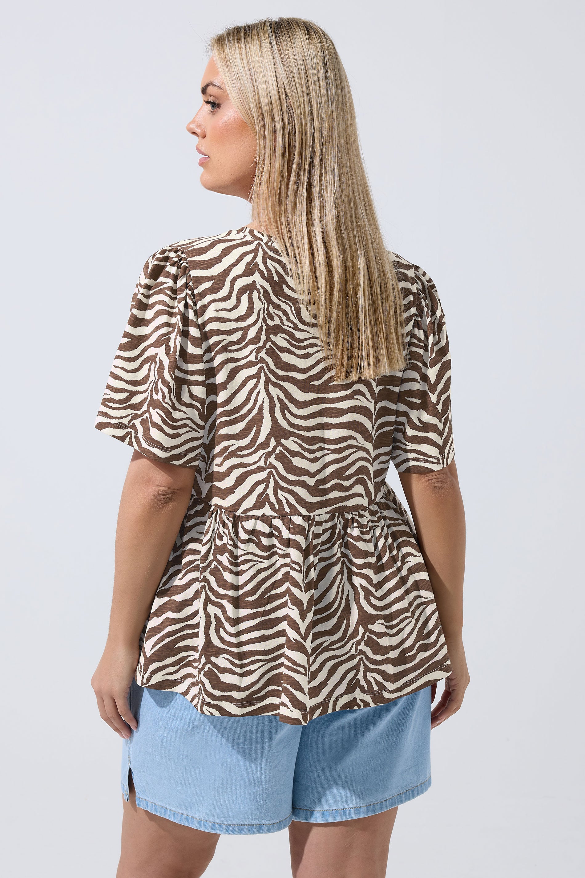 LIMITED COLLECTION Plus Size Brown Zebra Peplum Top | Yours Clothing 2