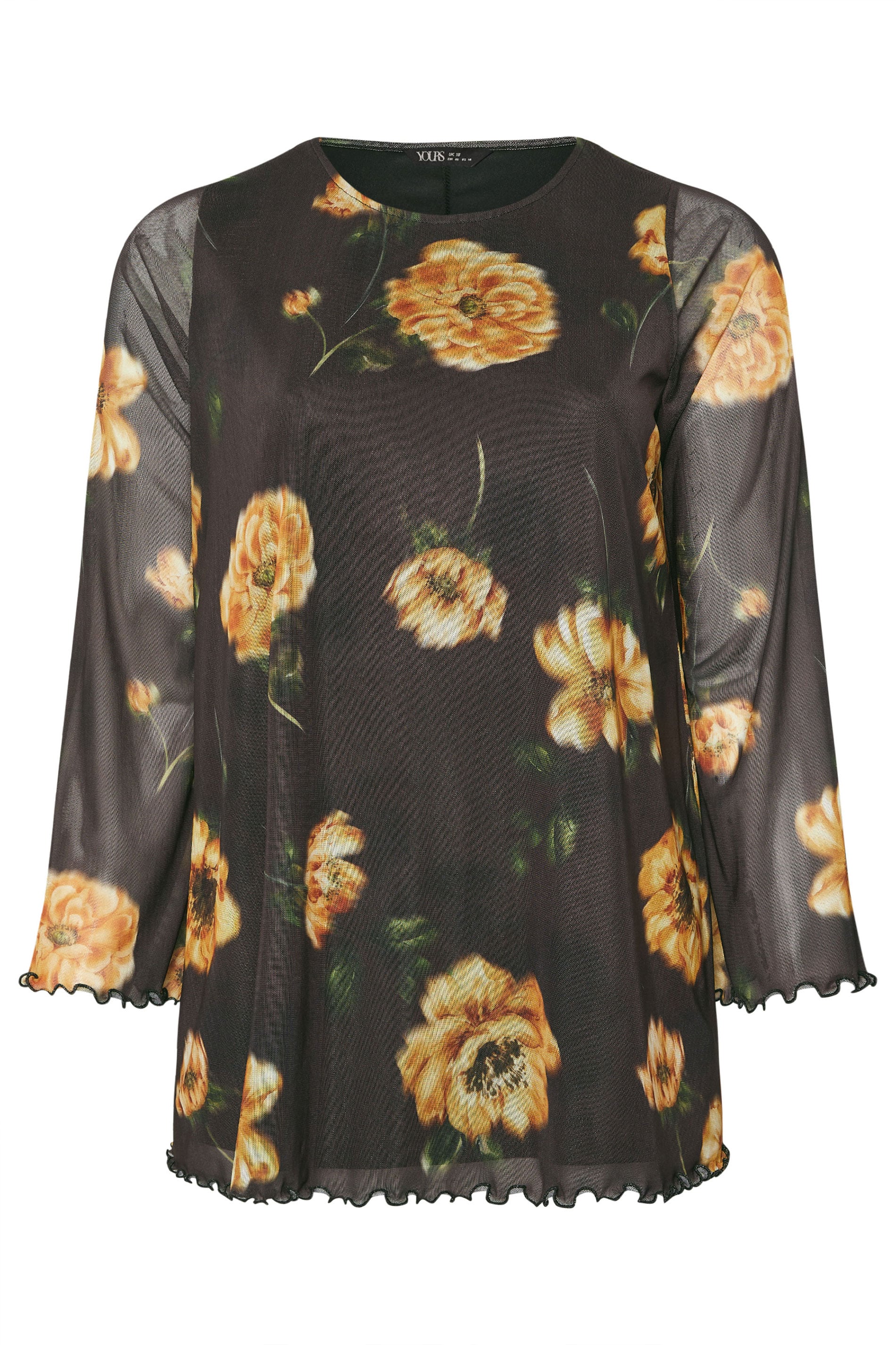 YOURS Plus Size Brown Floral Mesh Swing Top | Yours Clothing 5