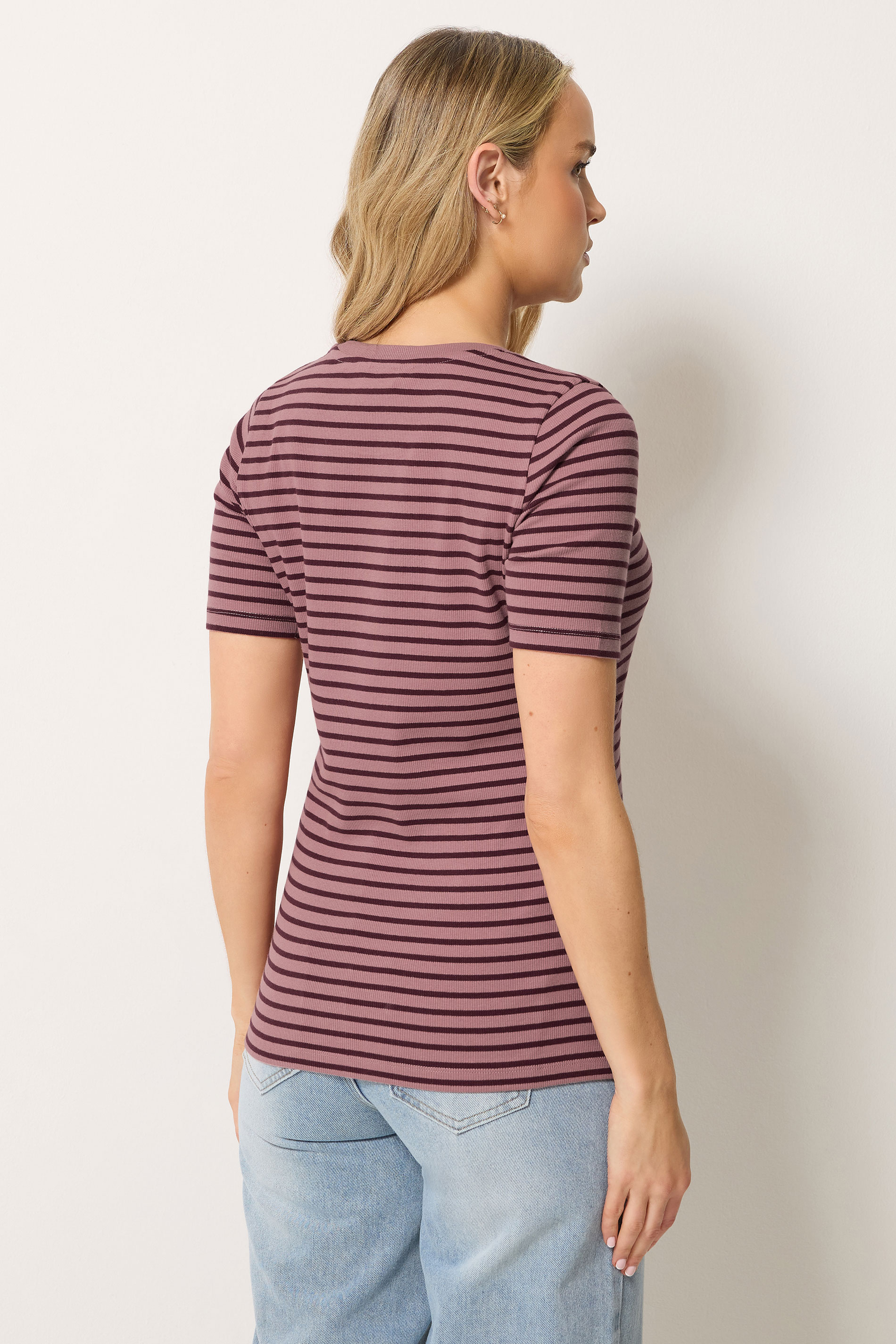 LTS Tall Women's Pink Marl Stripe Cotton Ribbed T-Shirt | Long Tall Sally 2