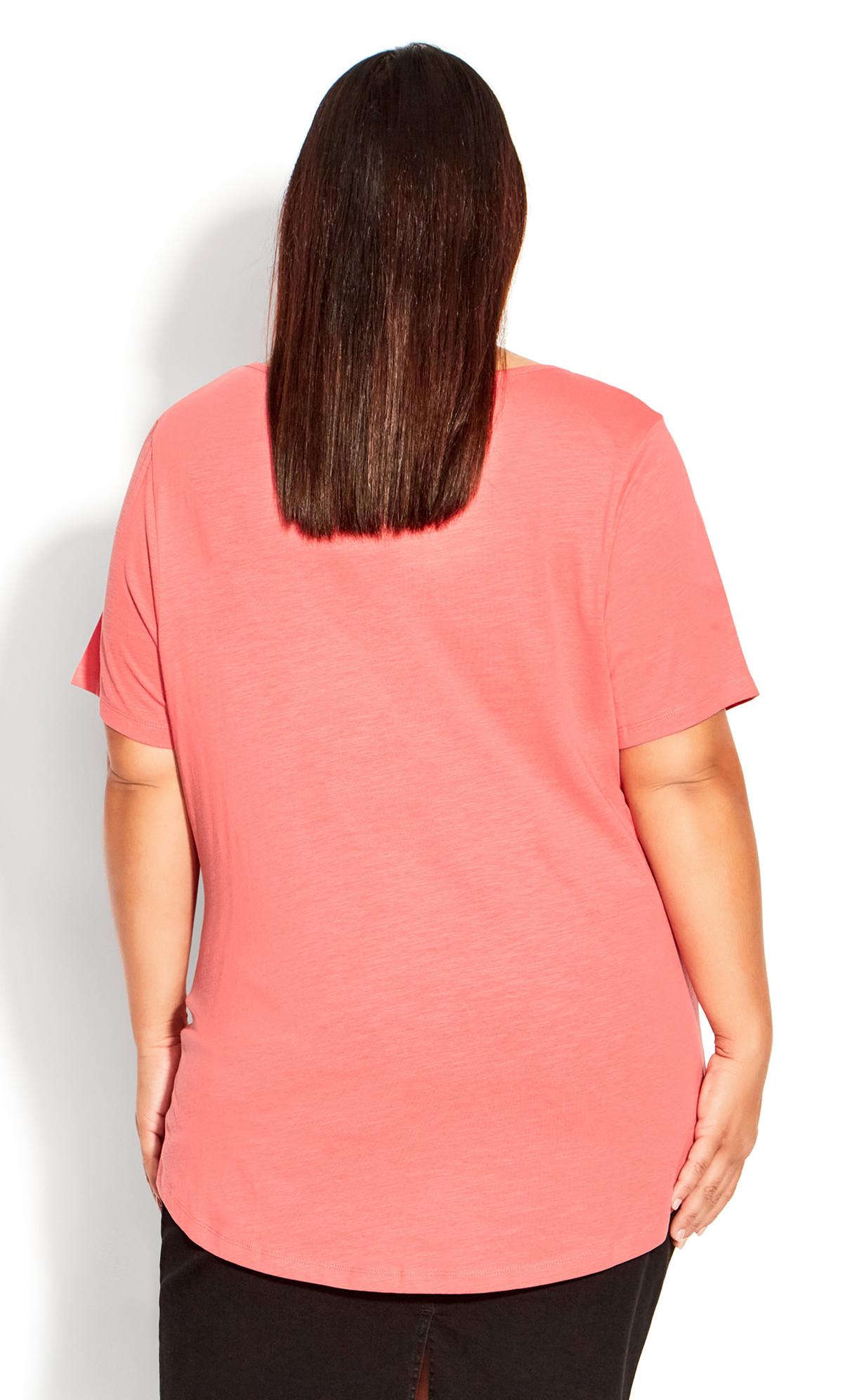 Avenue Coral Orange V-Neck Pocket T-Shirt 3