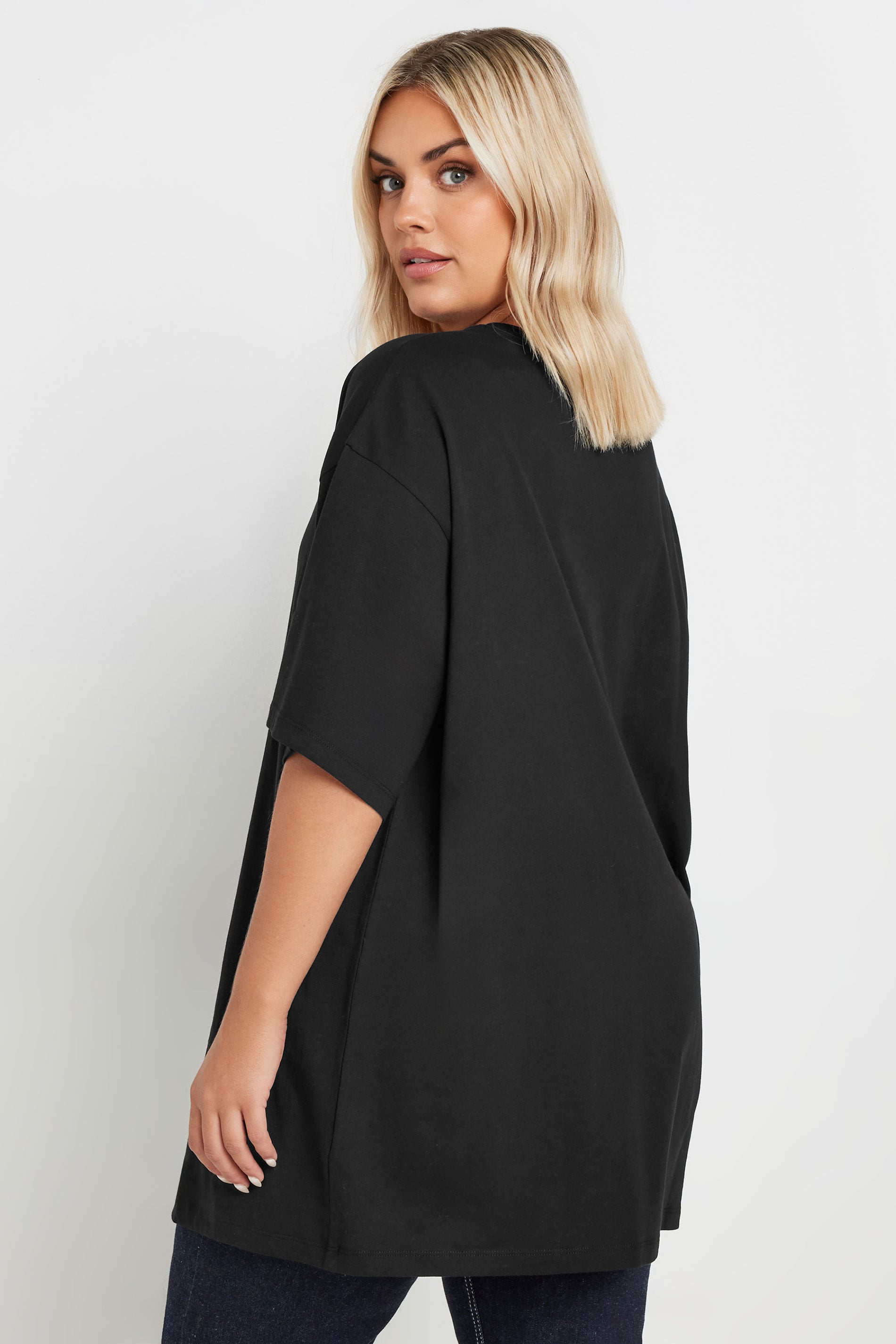 YOURS Plus Size Black Relaxed Longline T-Shirt | Yours Clothing 2