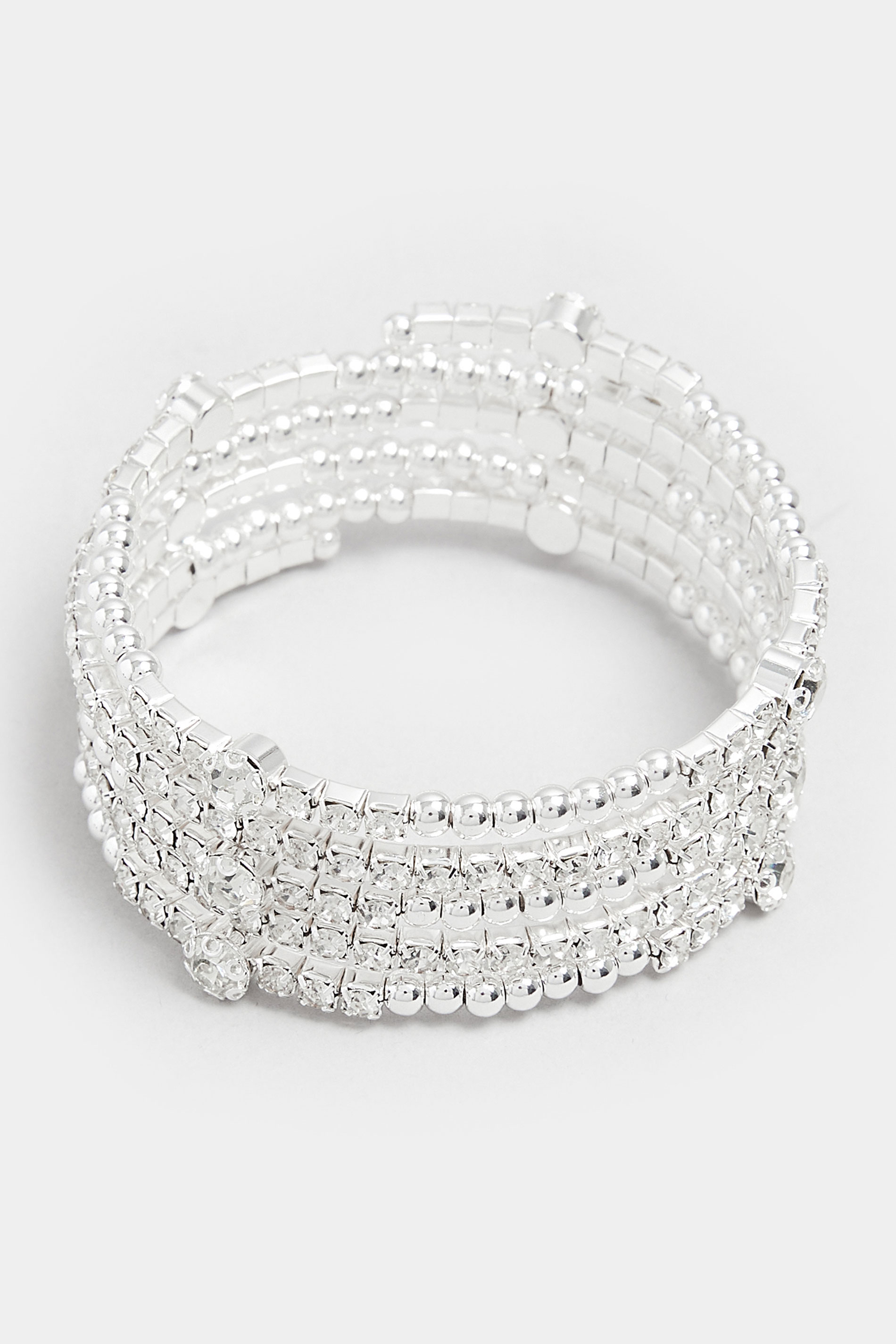 Silver Tone Diamante Wrap Stretch Bracelet | Yours Clothing 3