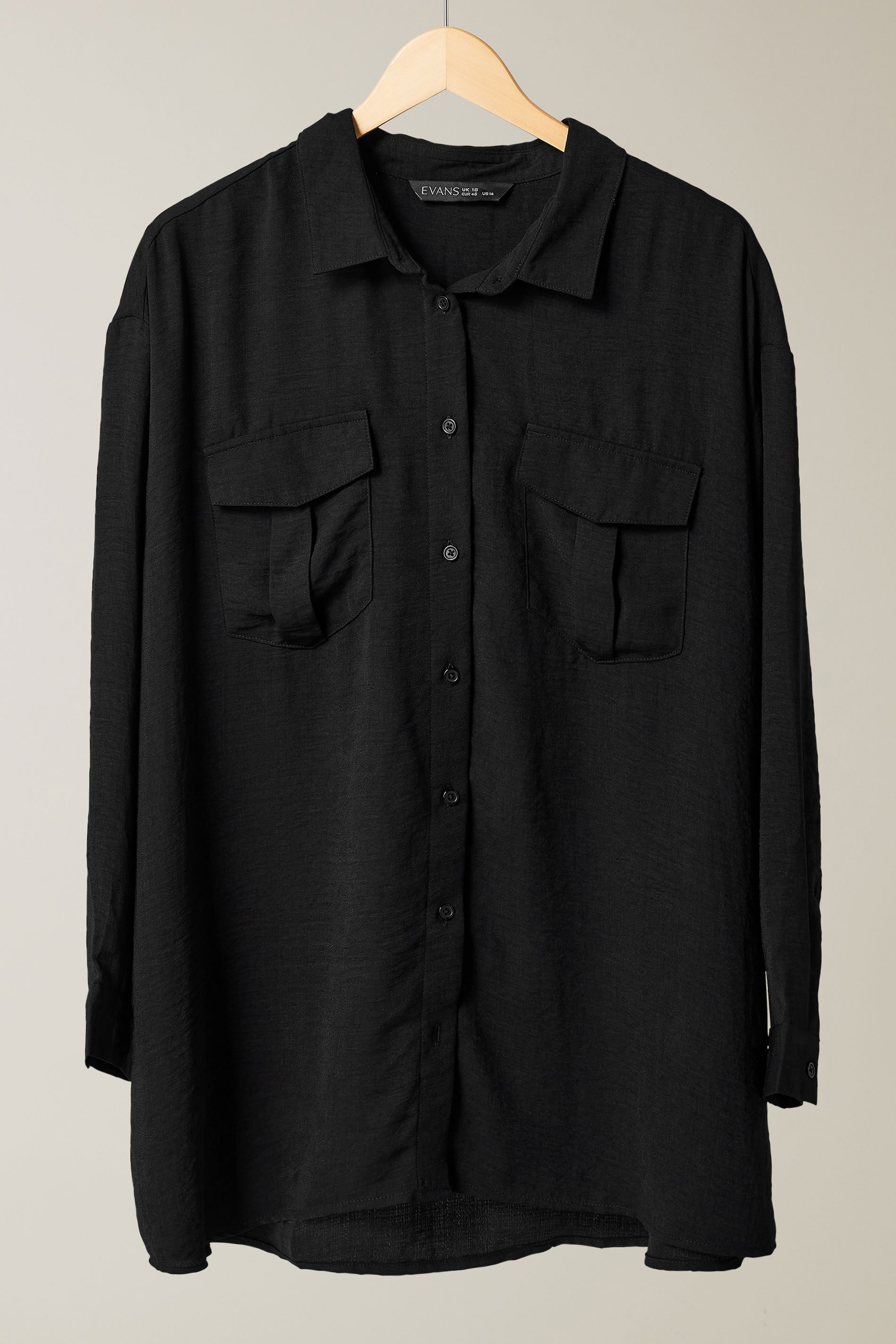 EVANS Plus Size Black Long Sleeve Utility Shirt | Evans  6