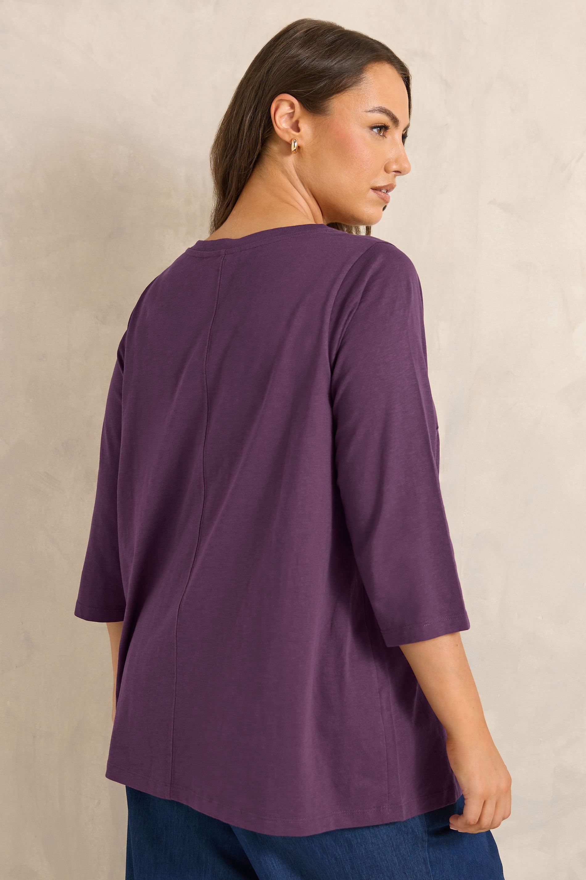 EVANS Plus Size Plum Purple Cotton T-Shirt | Evans 2