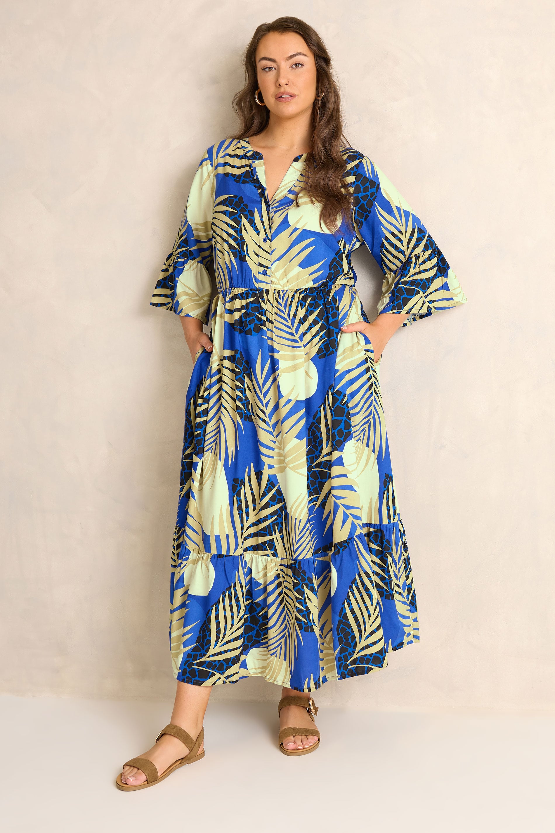 Evans Women's Blue Plus Abstract Print Tiered Dress Size 16