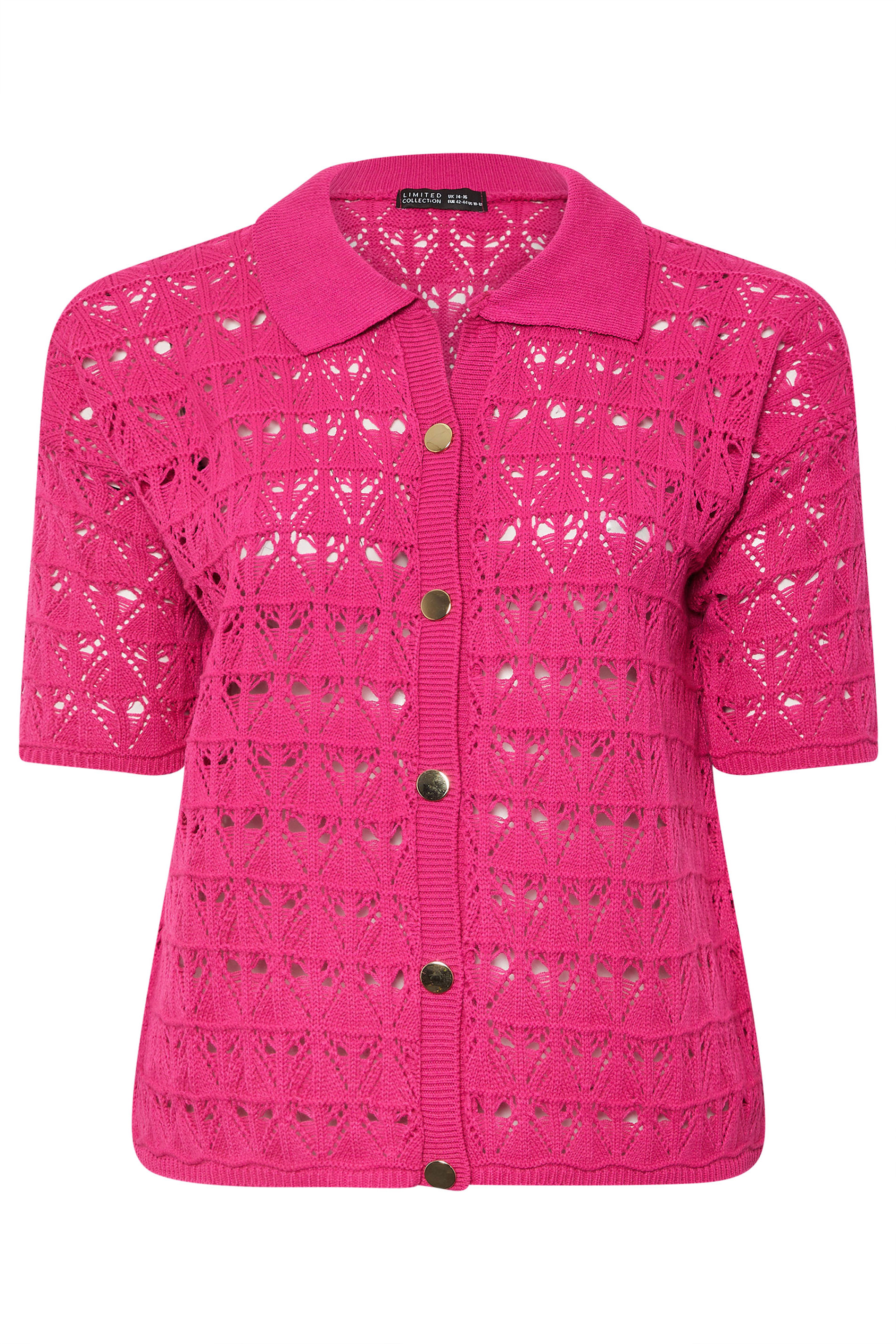 LIMITED COLLECTION Plus Size Pink Crochet Shirt | Yours Clothing 5