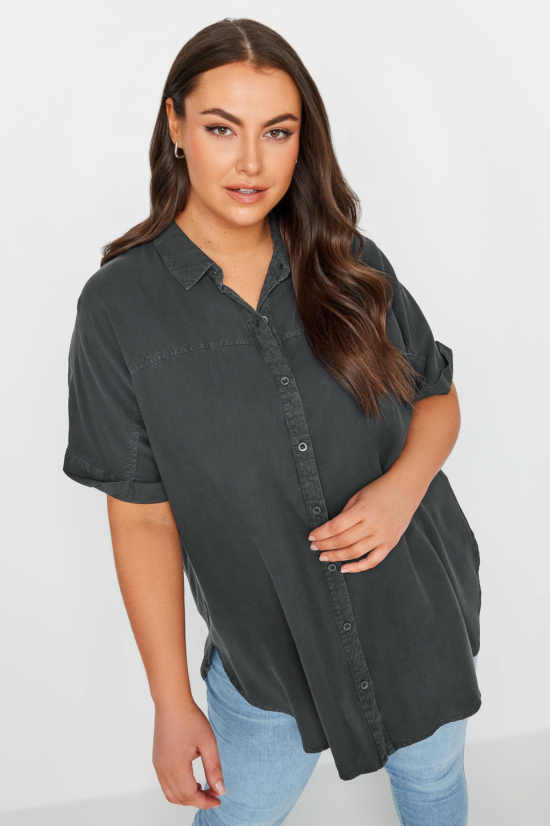 YOURS Plus Size Black Chambray Shirt | Yours Clothing 3