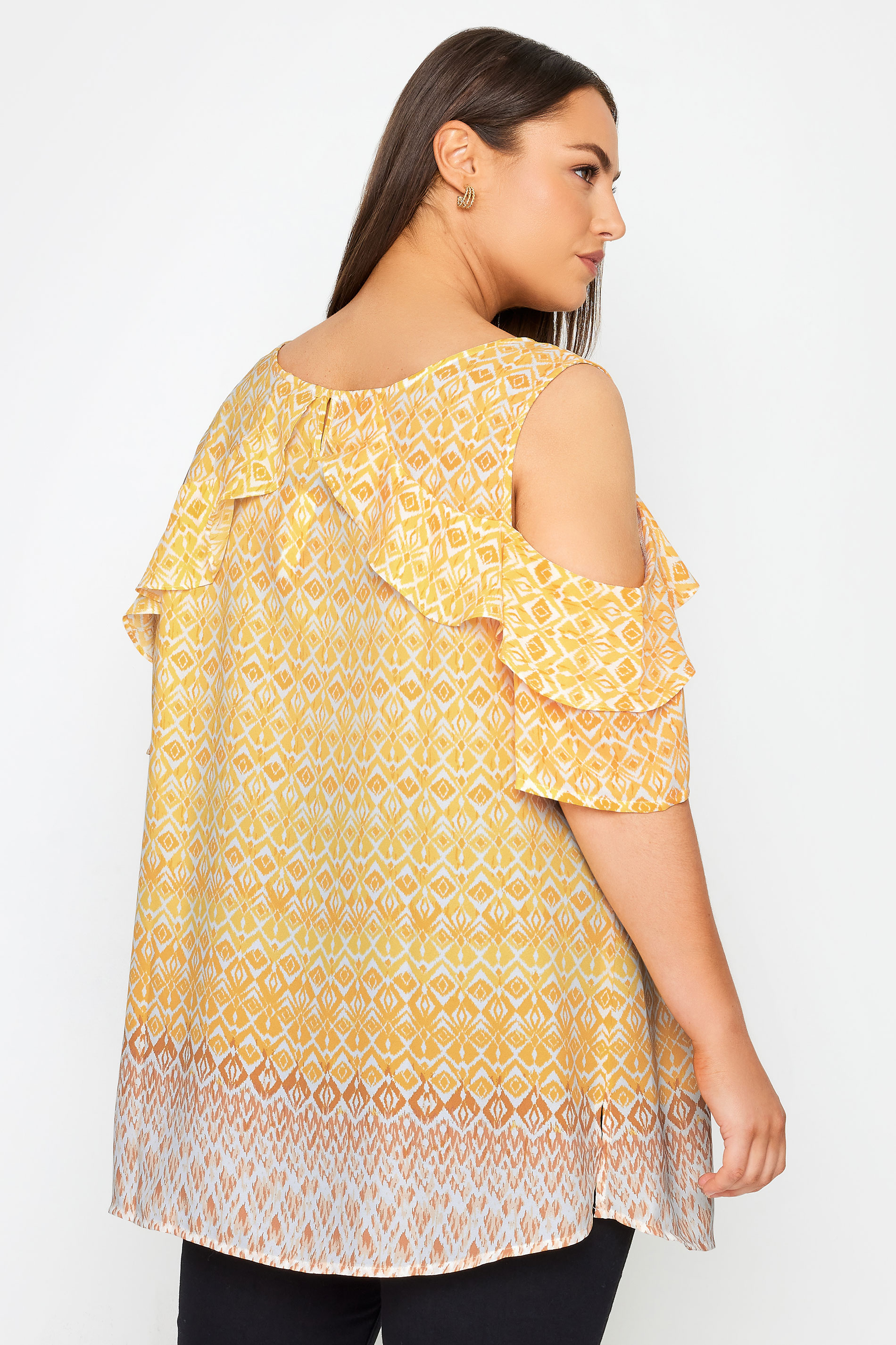 City Chic Yellow Aztec Print Frill Cold Shoulder Top 3