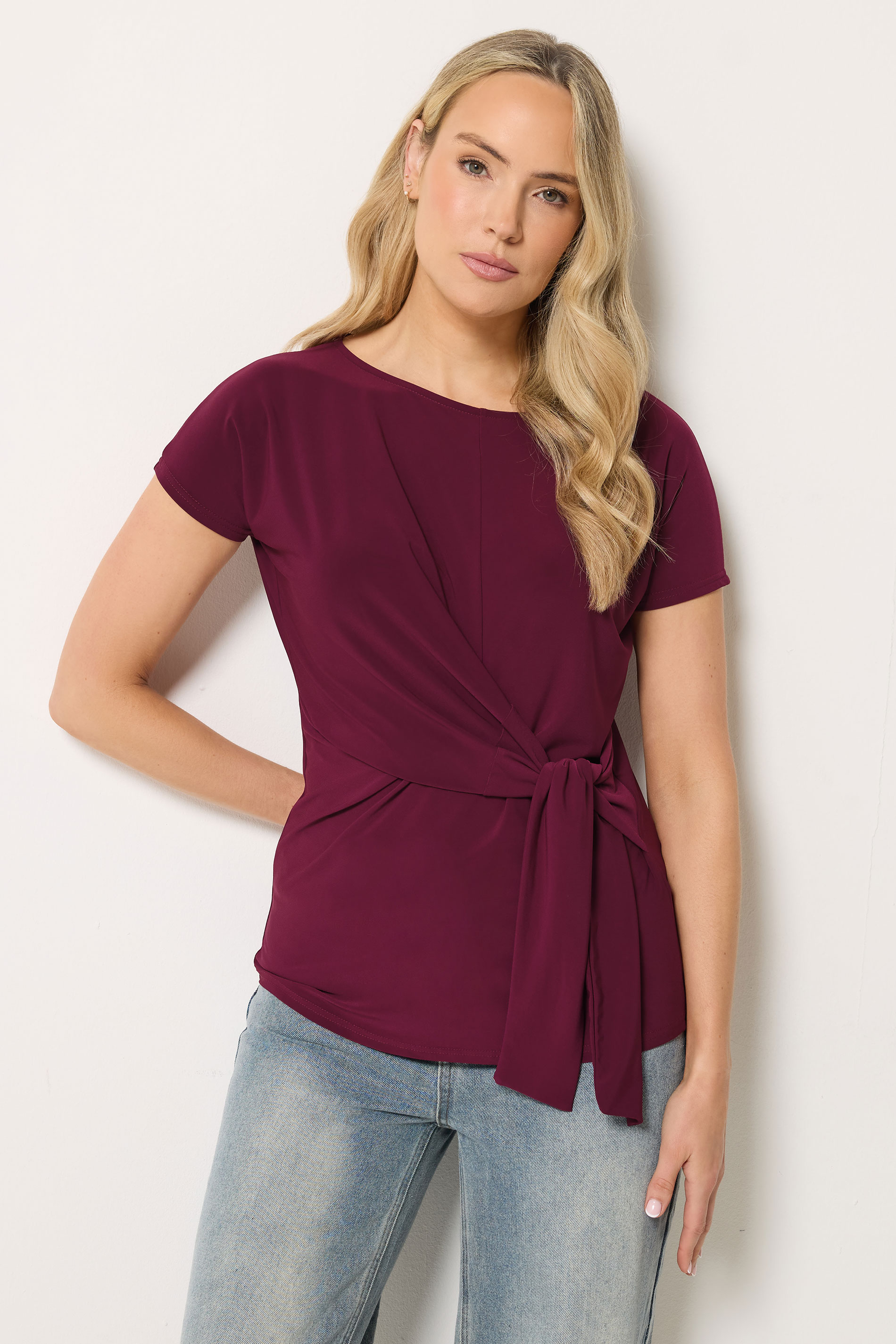 LTS Tall Women's Wine Red Tie Detail Top | Long Tall Sally 3