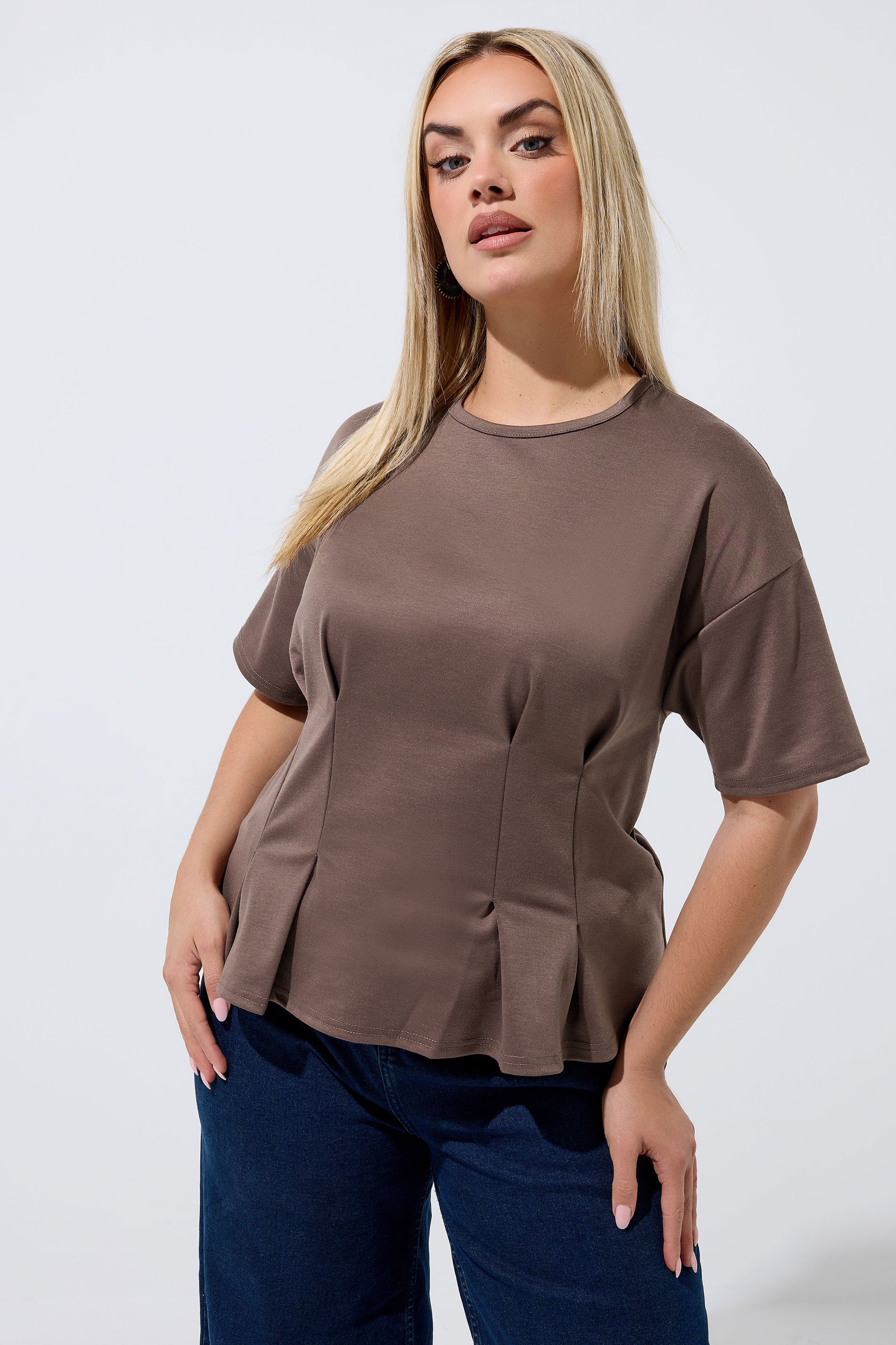 LIMITED COLLECTION Plus Size Mocha Brown Cinched Waist T-Shirt | Yours Clothing 3