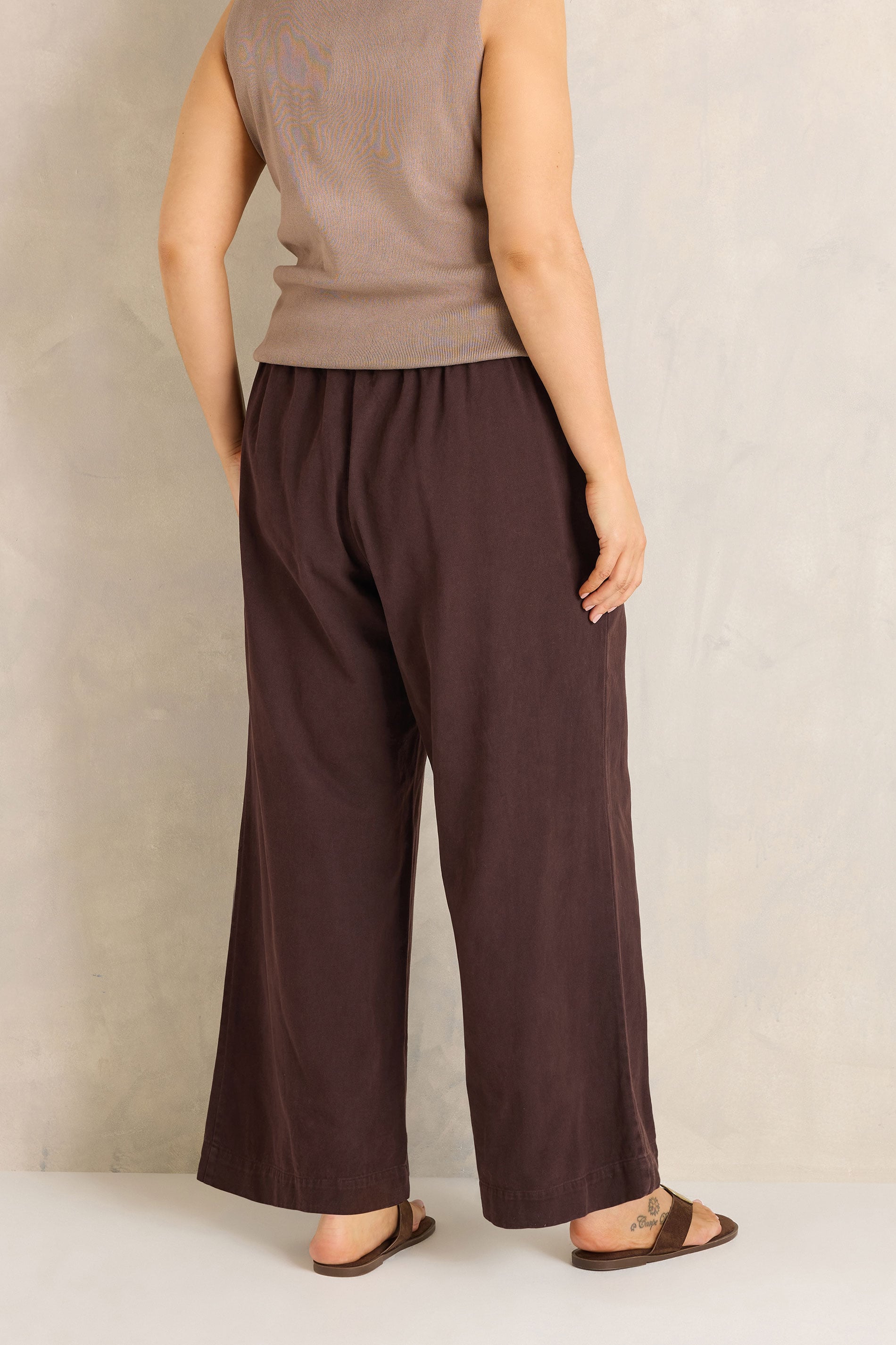 EVANS Plus Size Chocolate Brown Cotton Wide Leg Trouser | Evans 4