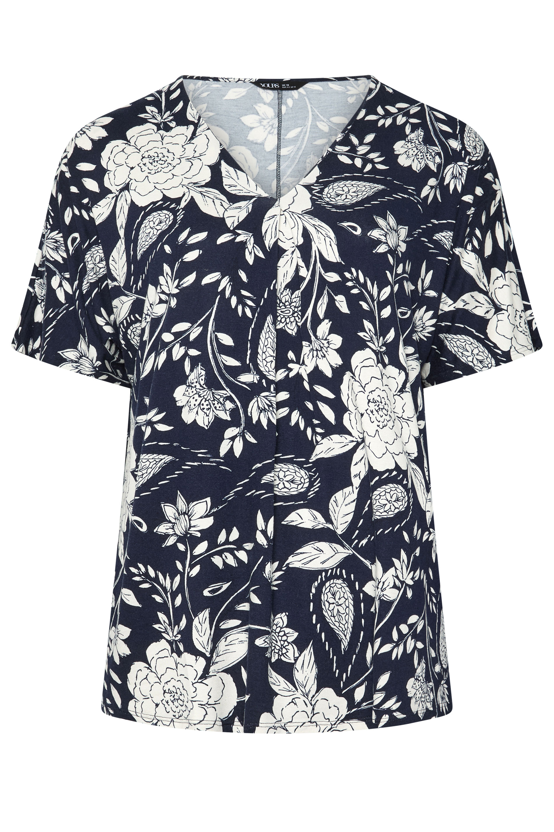 YOURS Plus Size Navy Blue Floral Print Pleat Front Top | Yours Clothing 5