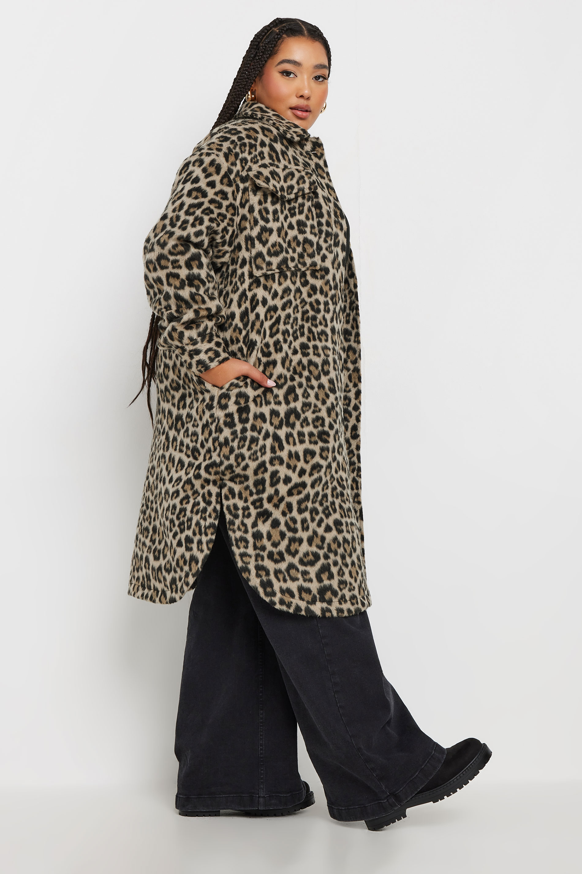 YOURS Plus Size Brown Leopard Print Longline Shacket | Yours Clothing 4