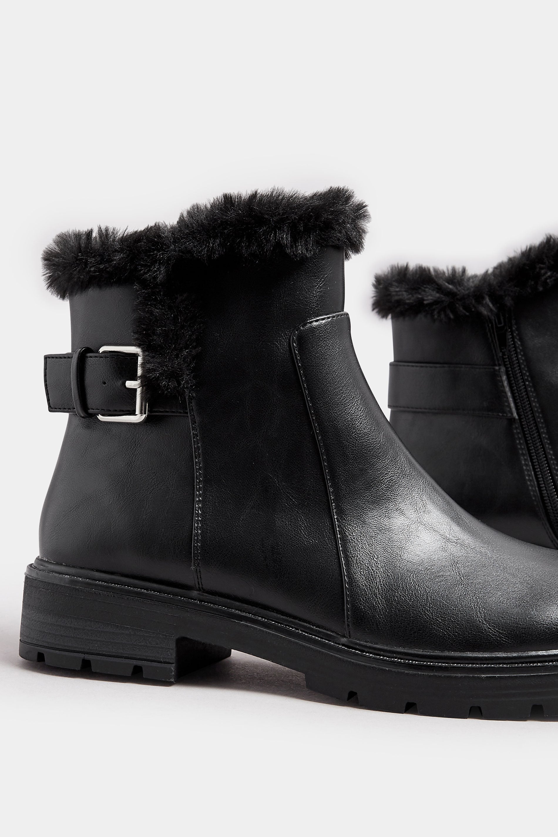 LTS Black Faux Fur Lined Biker Boots In Standard Fit | Long Tall Sally 5