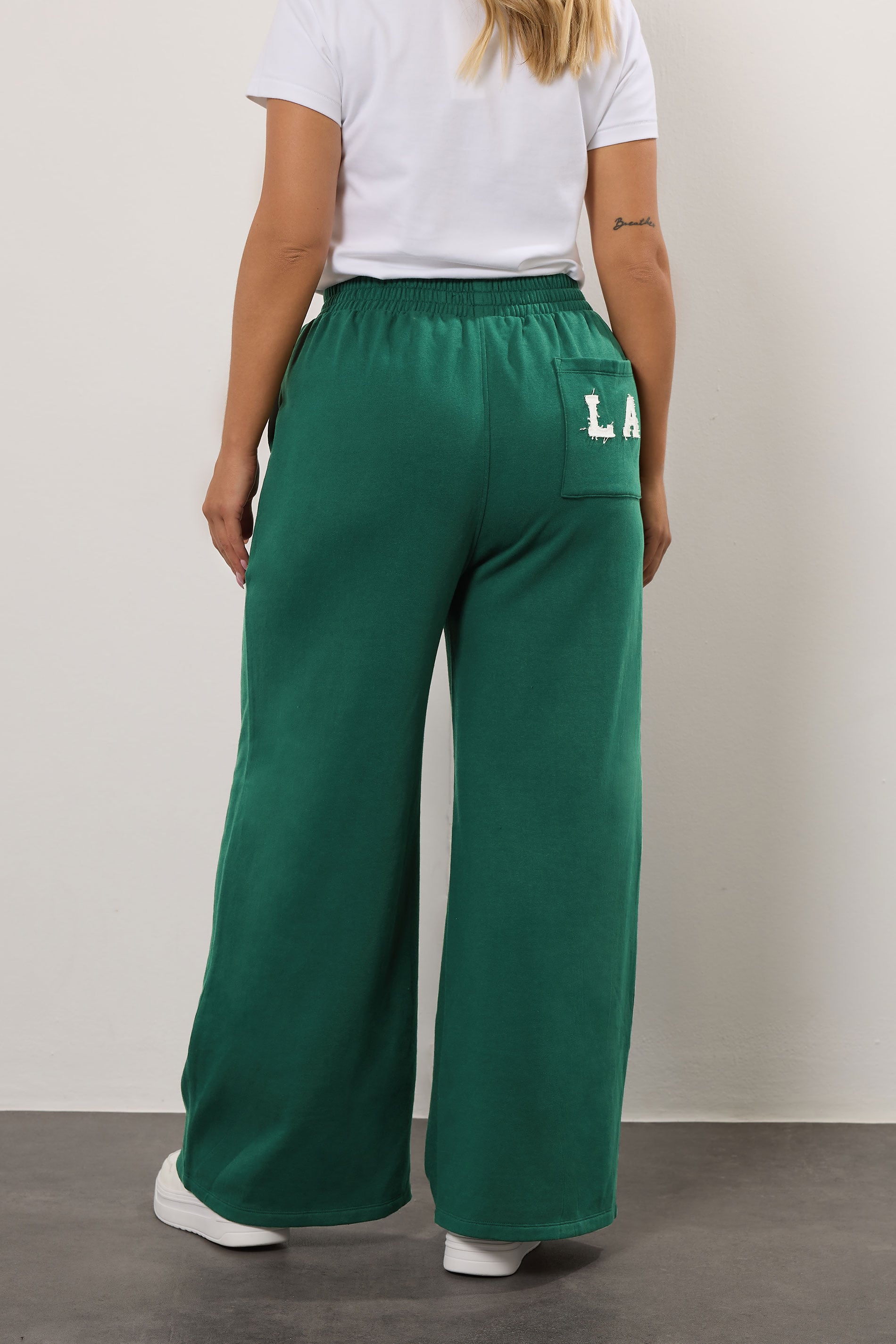 YOURS Plus Size Green 'LA' Wide Leg Joggers | Yours Clothing 2