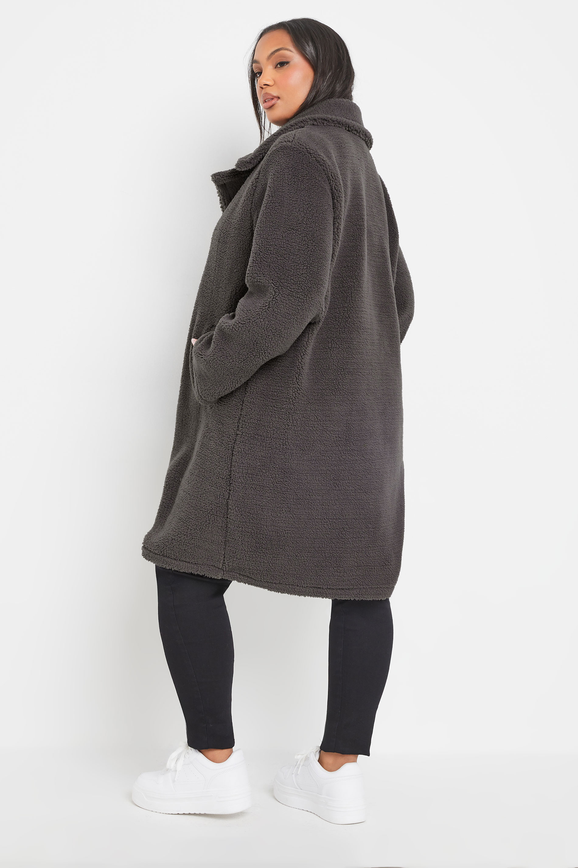 YOURS Plus Size Grey Faux Fur Teddy Coat | Yours Clothing 2