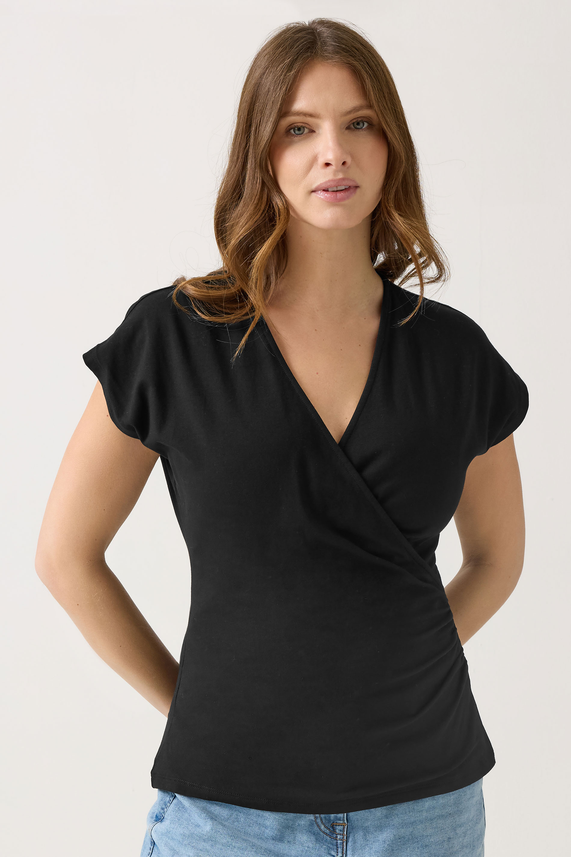M&Co Black Short Sleeve Wrap Top | M&Co 3