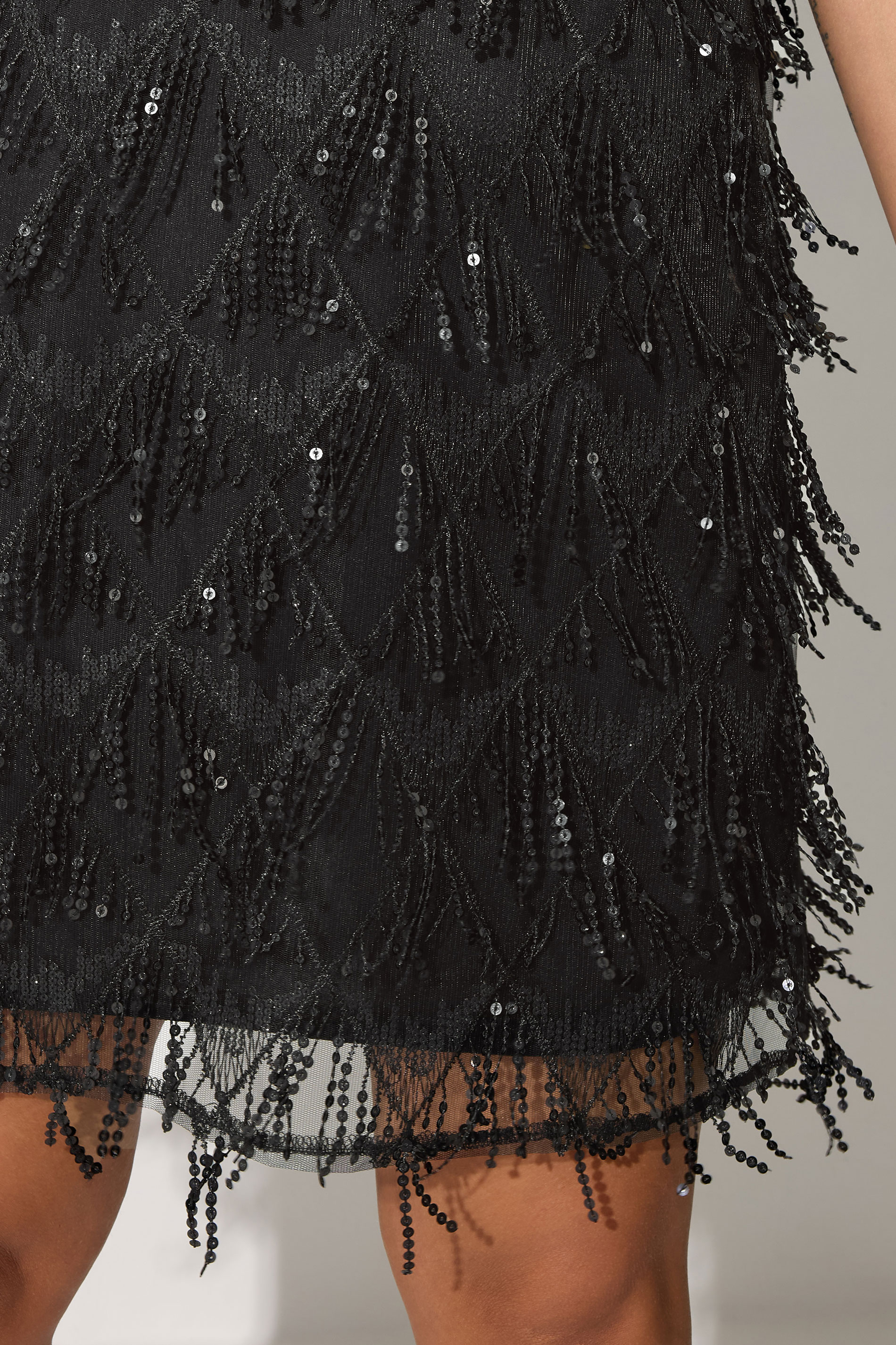 YOURS LONDON Plus Size Black Sequin Tassel Mini Slip Dress | Yours Clothing 5